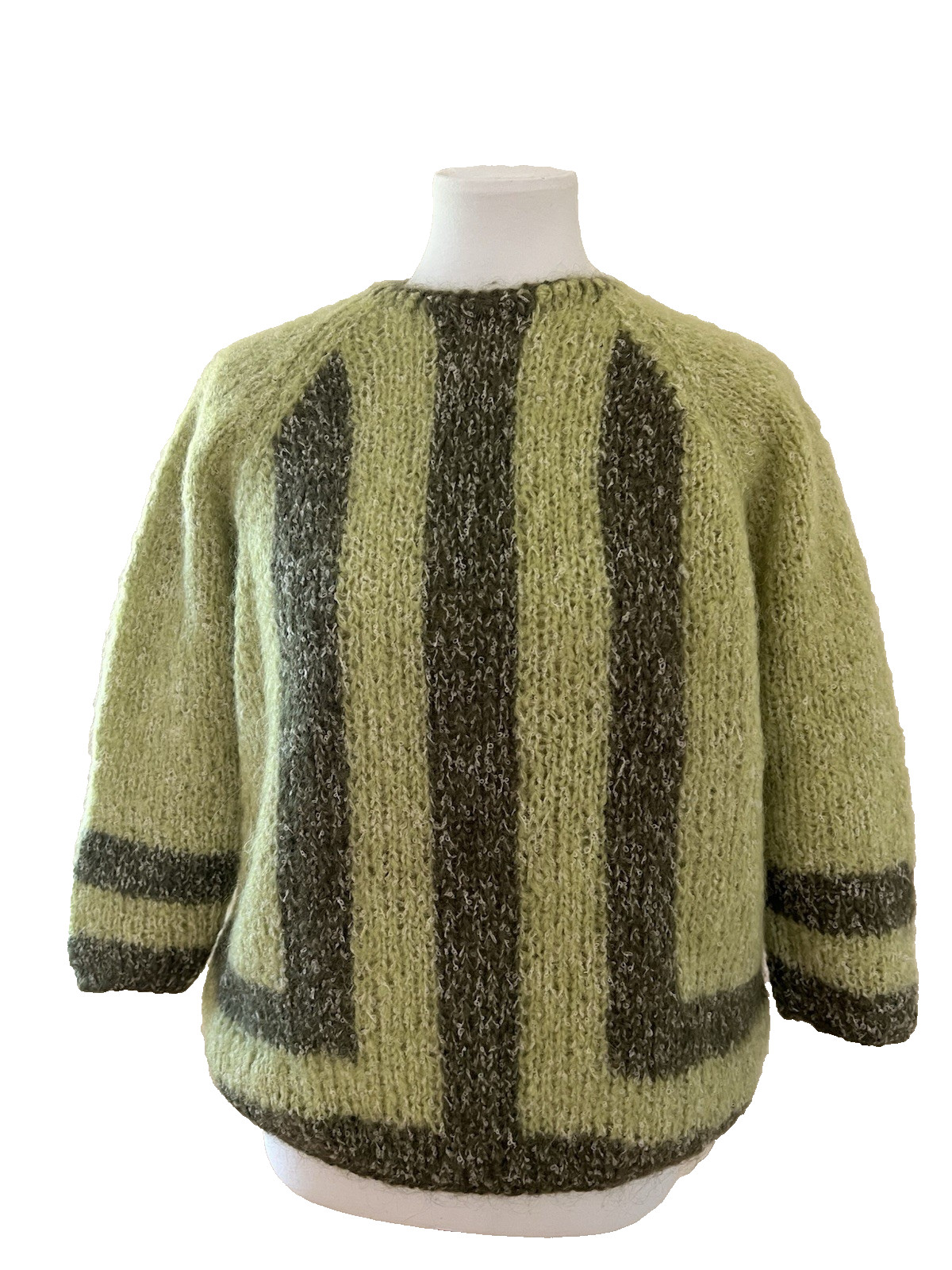 VTG Colebrook Hand Knit Pullover Sweater Wool/Mohair/Nylon Blend ~ Dk/Lt Green