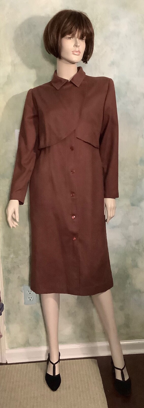 Vintage Laura Biagotti Pret-a-Porter Italian Light Wool Trench Coat Jacket Dress