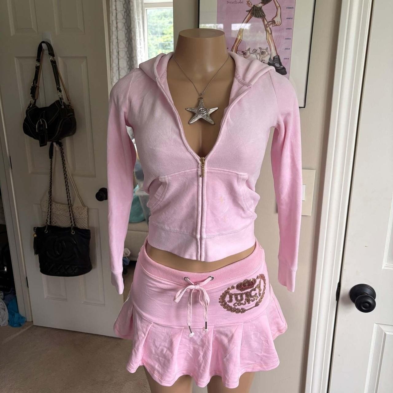 Vintage Juicy Couture Y2K Logo Pink Tracksuit Set 2-piece size XS