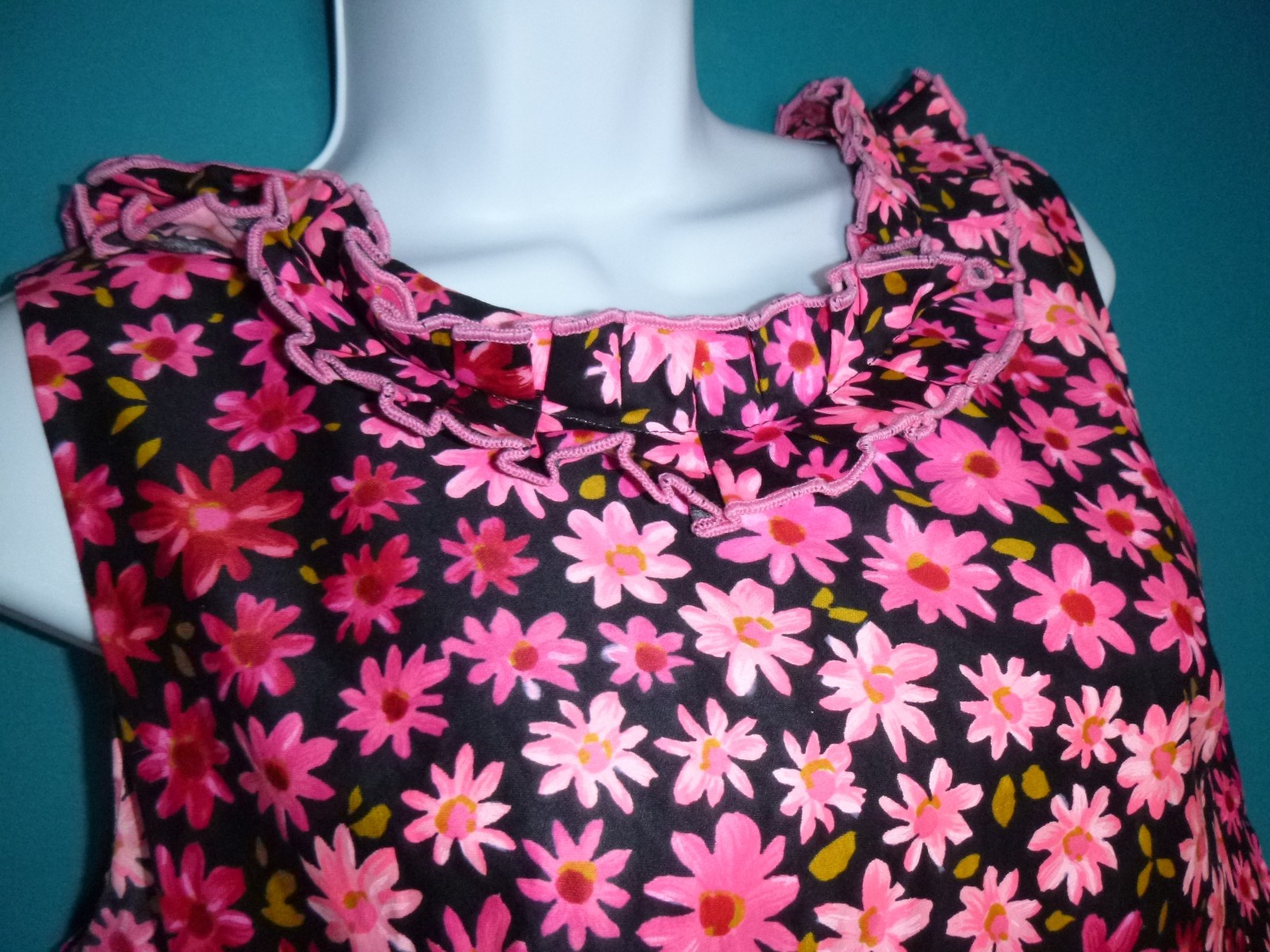 Vtg Charlotta Of California By Glazier Flower Power Maxi Dress PINK Daisies Sz M