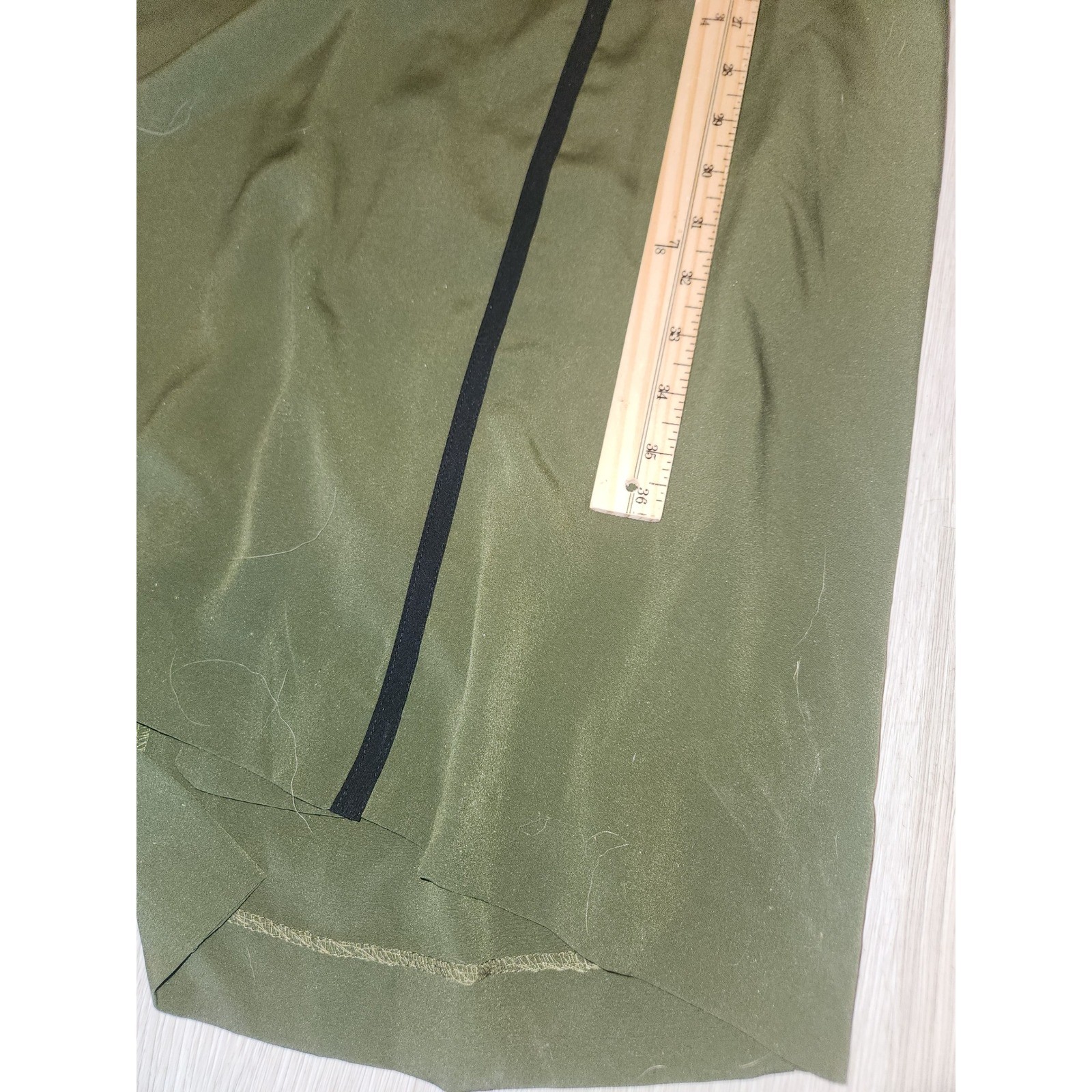 Hana Sung NEW Vintage Olive Green Wavy Trim Button Front Midi Dress Size 14