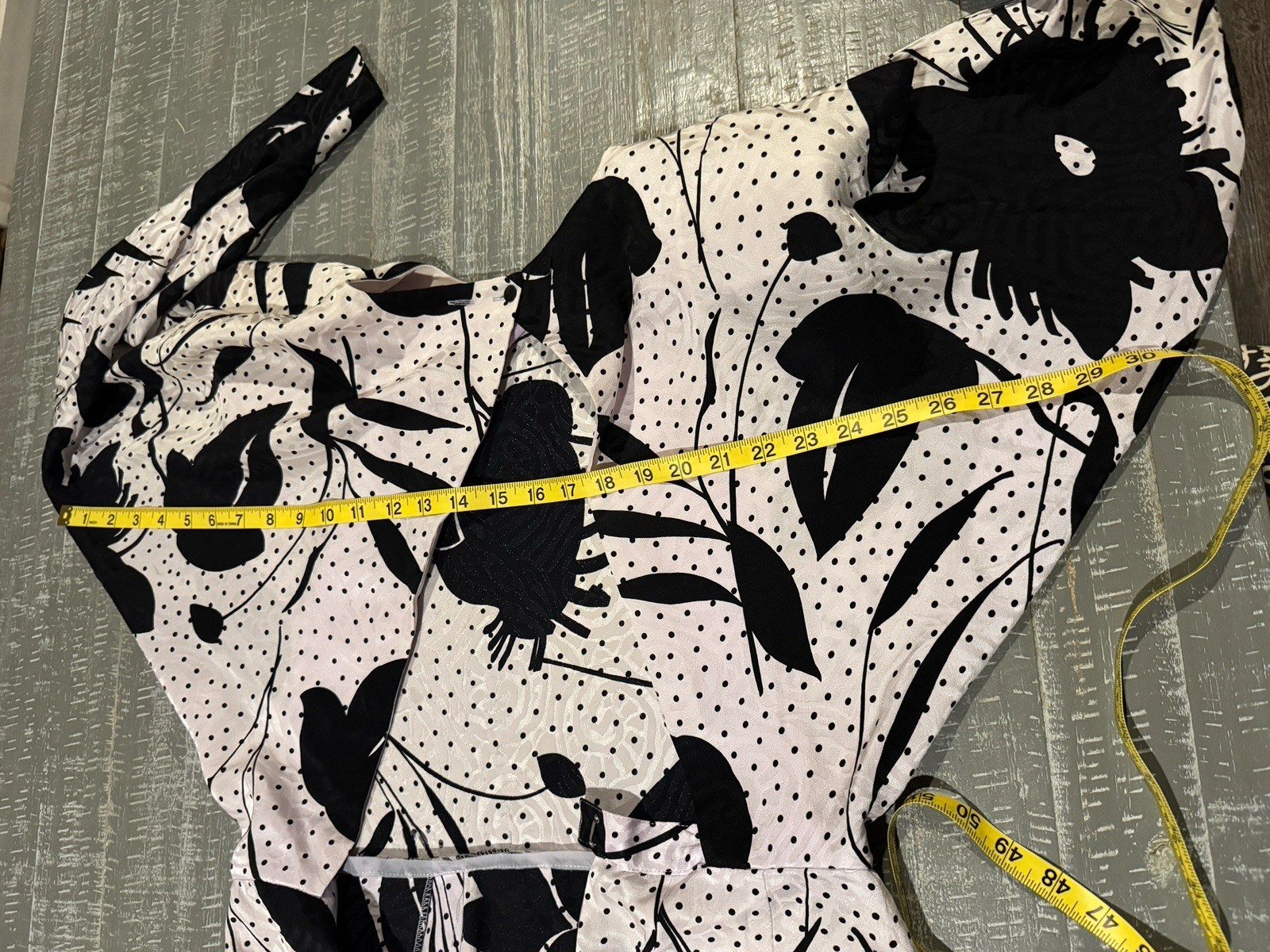 VTG 80s Silks by St Gillian Dress Cream Black Floral Open Cutout Back Midi Silk