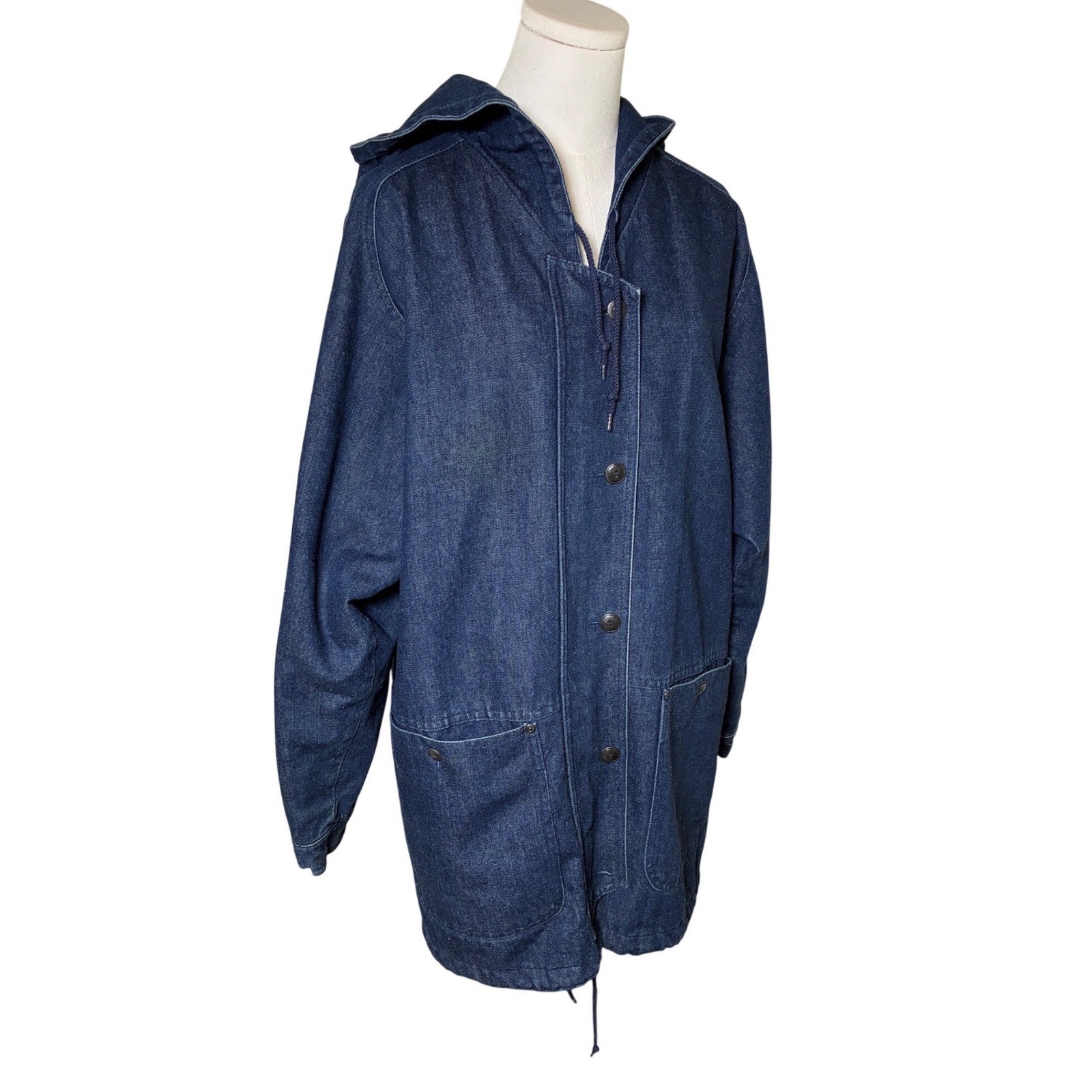 Etienne Aigner Denim Quilted Hooded Utility Parka Jacket Women’s Small Vintage