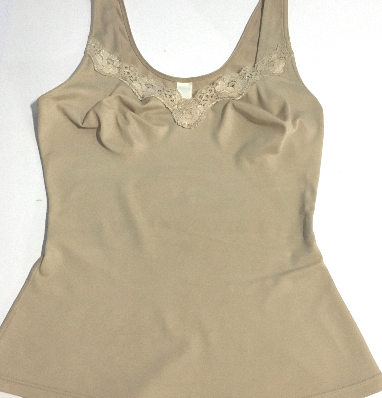 Camisole, beige with lace trim and light support, 34- 36C, (#8694)