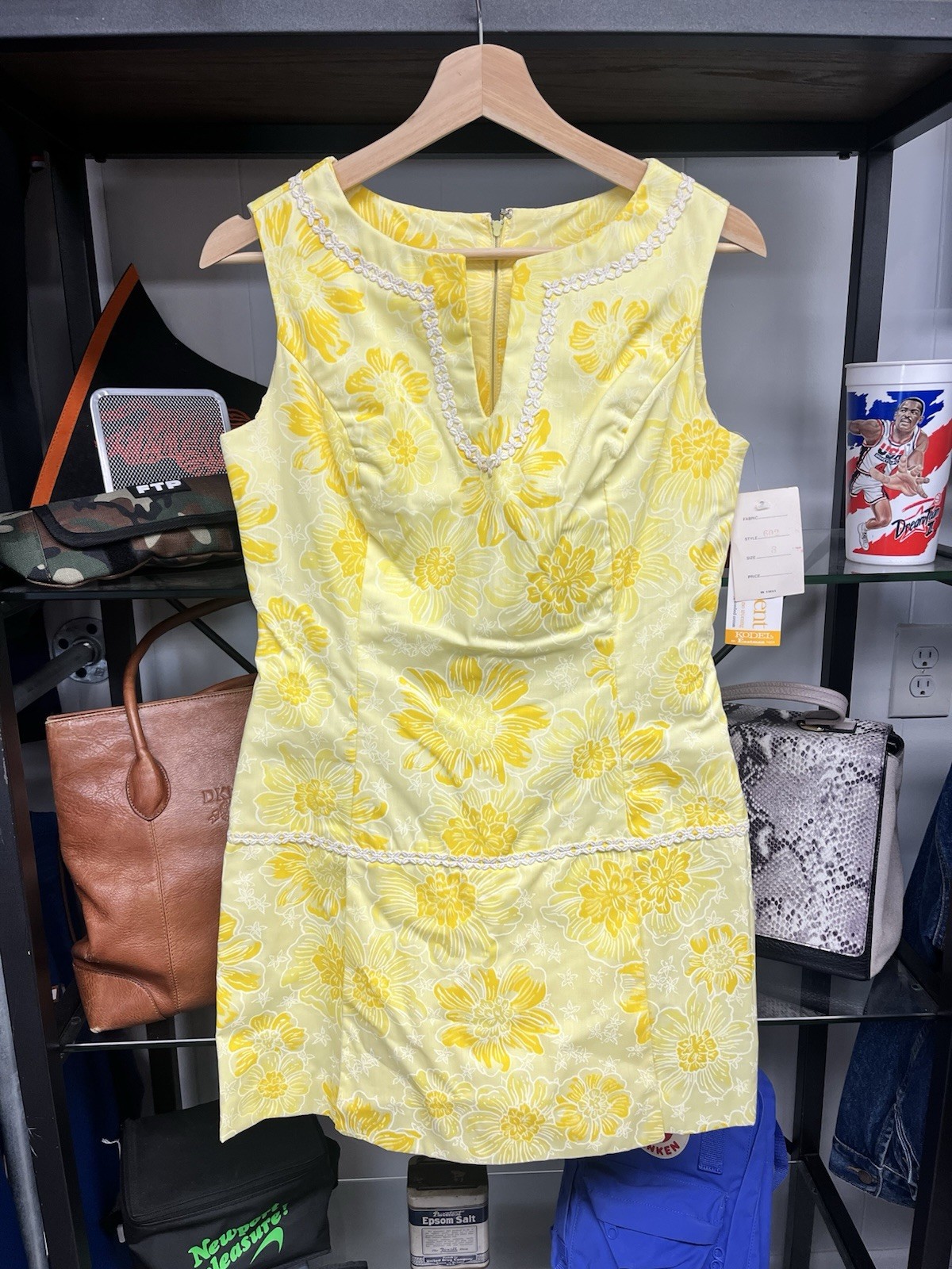 Vintage 1970s NWT Springmaid Yellow Floral High Neck Mini Sundress Size 8