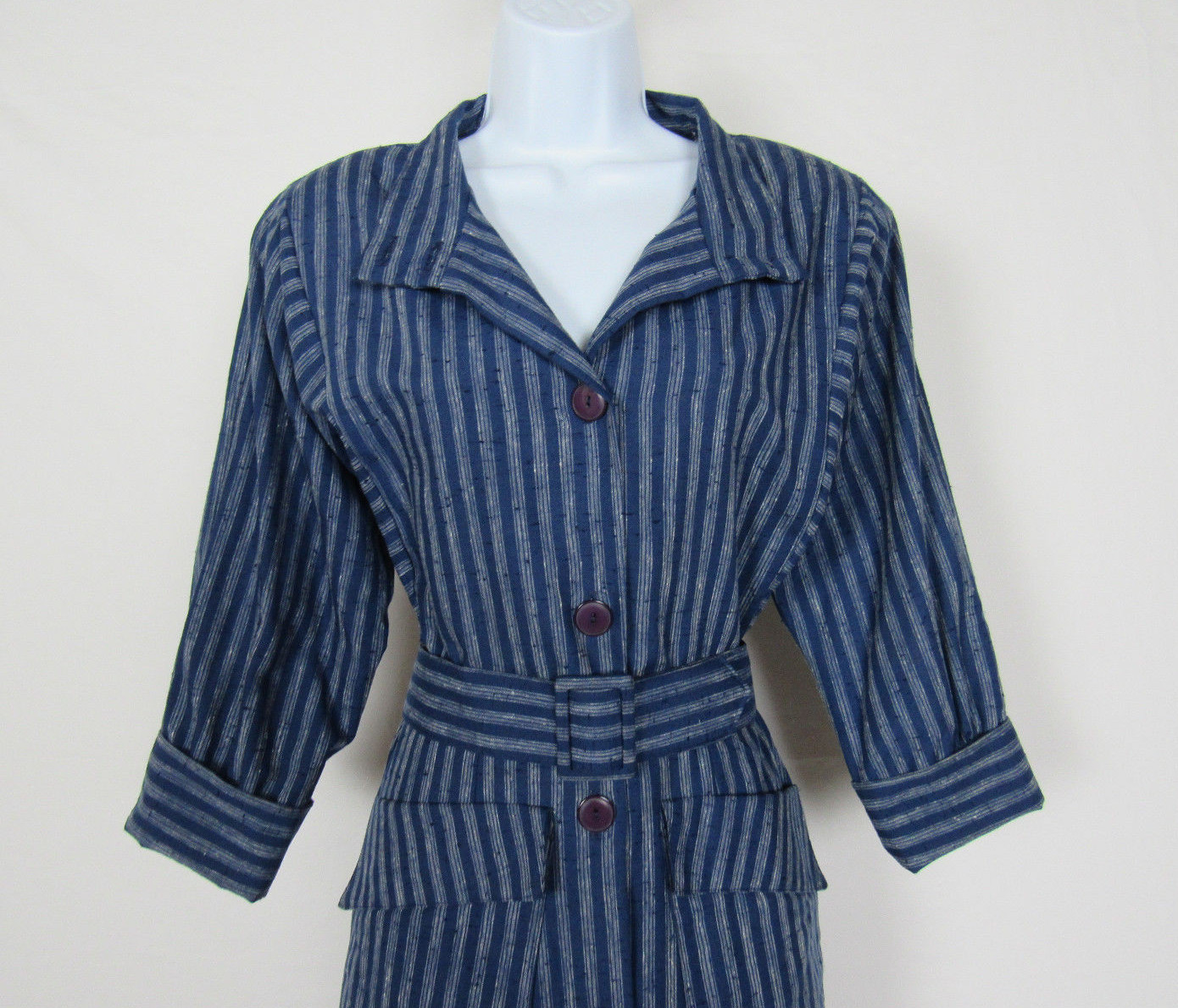 VTG 1970s 80s ALEXIS FASHIONS INC. DRESS SIZE 8 BLUE GRAY COTTON BLEND? BELT