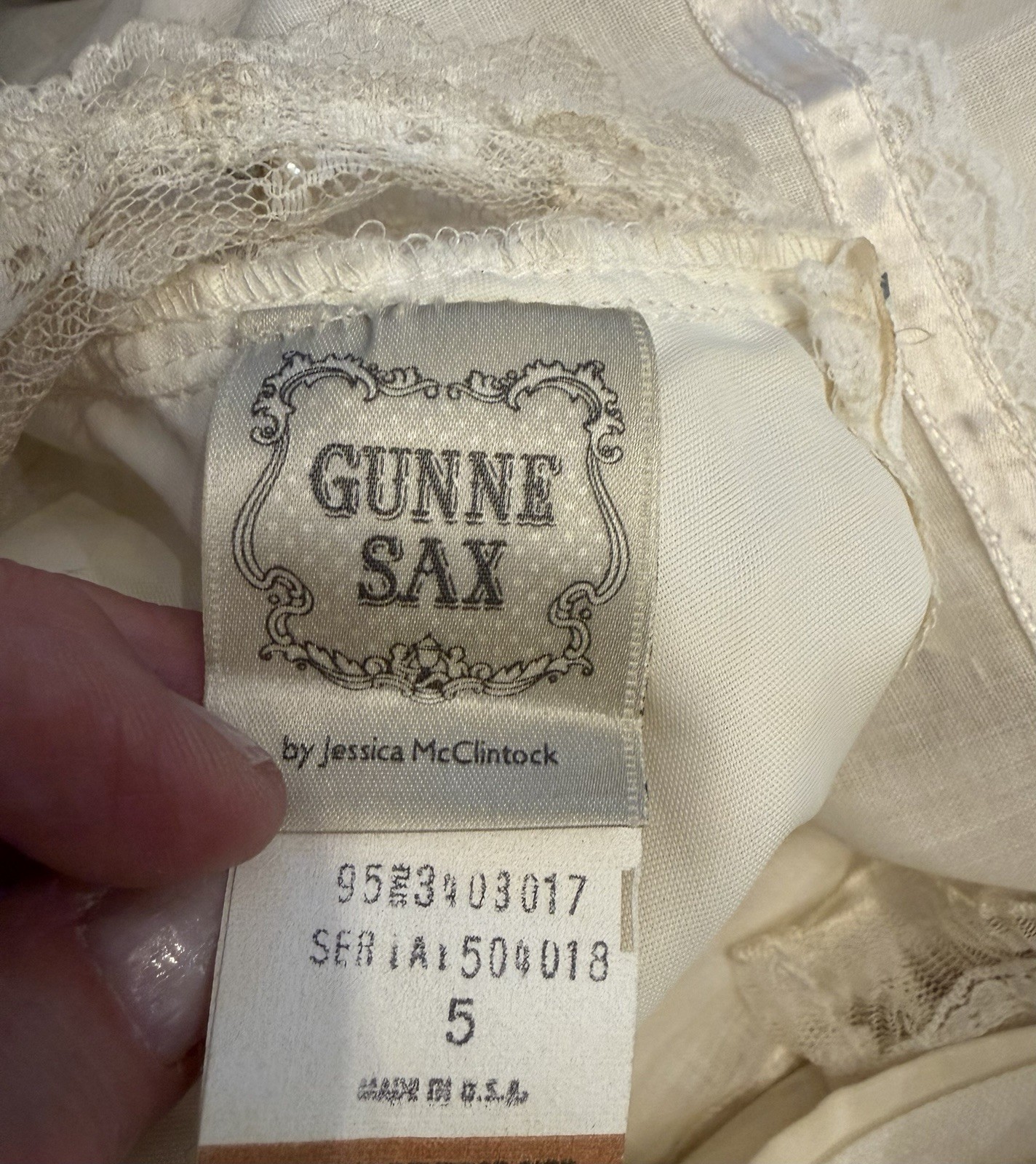 Vintage Gunne Sax by Jessica Cream Lace Maxi Dress Ruffle Prairie 1970s