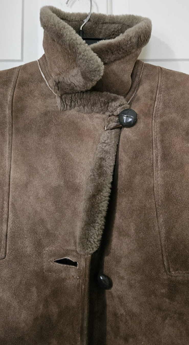 Vintage Womens Genuine Suede Shearling Sheepskin Jacket Size Small