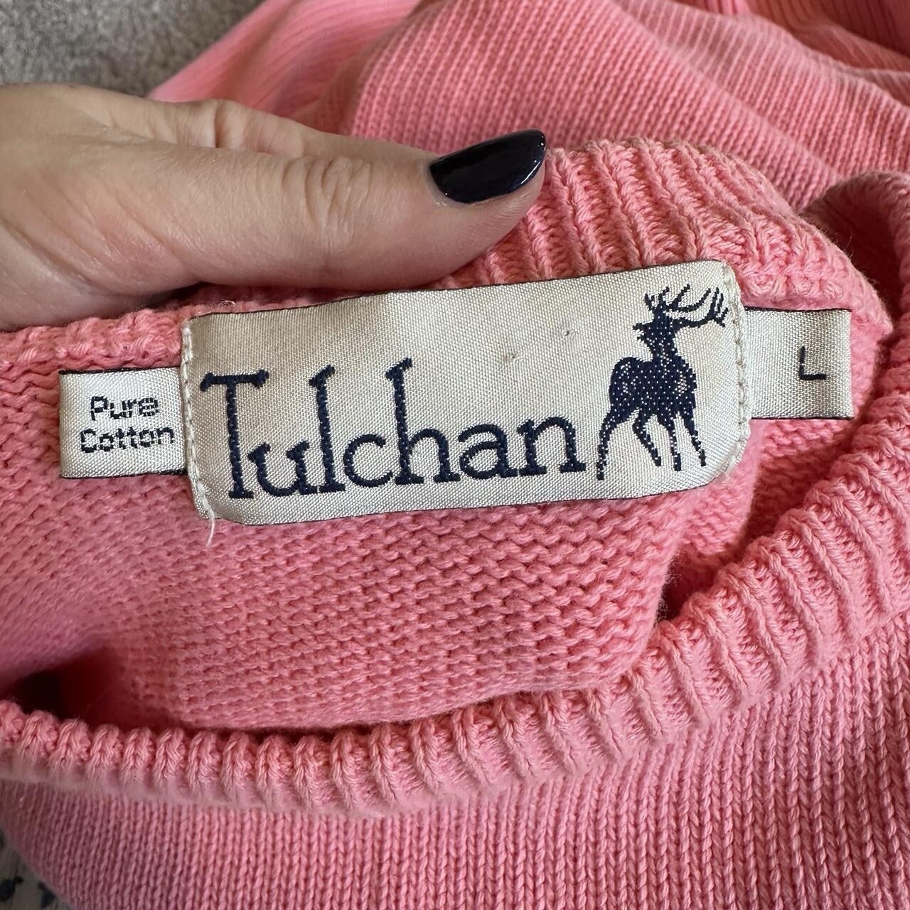 Tulchan Vintage Pink Cotton Embroidered Floral Sweater Size Large Cottagecore