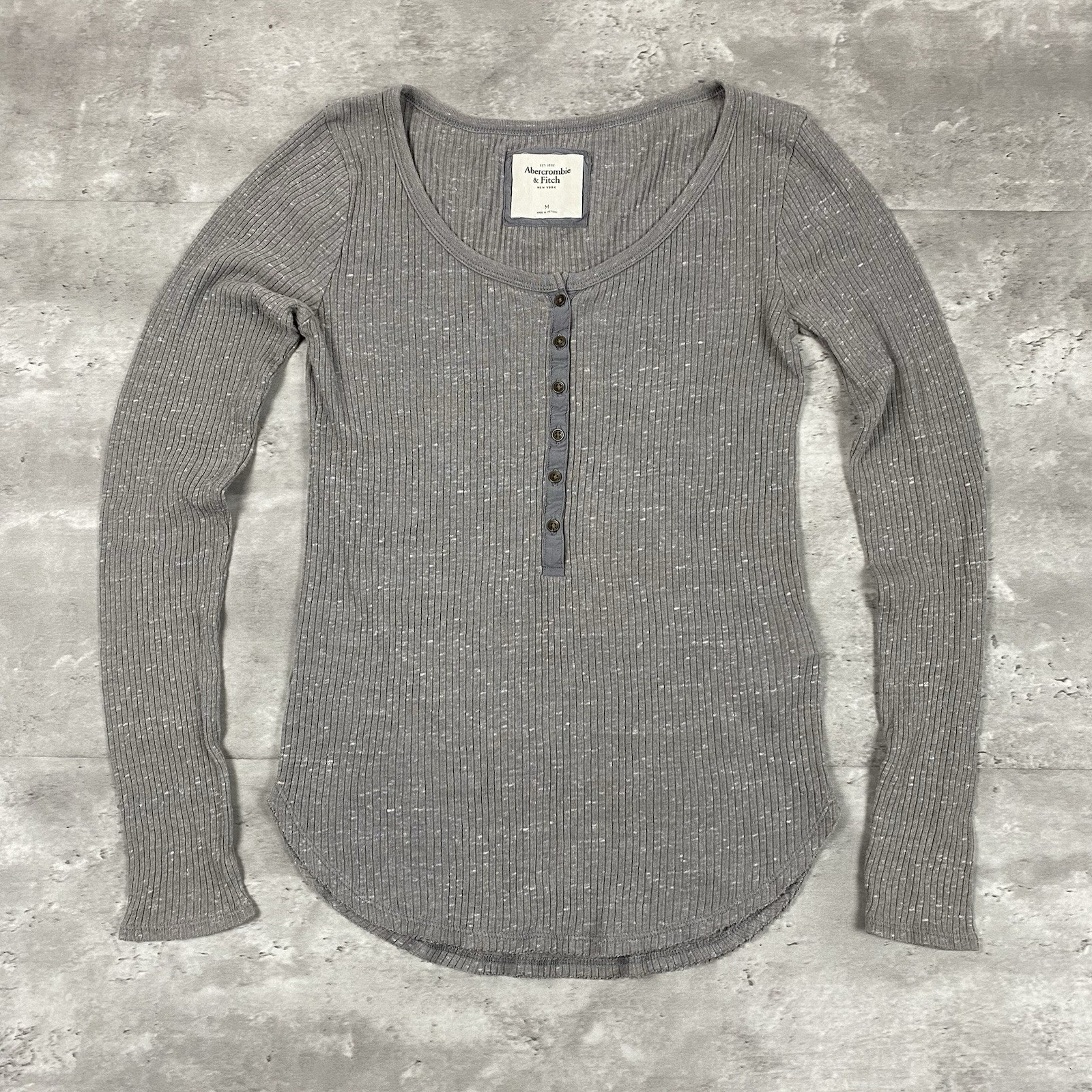 vintage ABERCROMBIE & FITCH henley shirt Womens M gray rib knit long sleeve swan