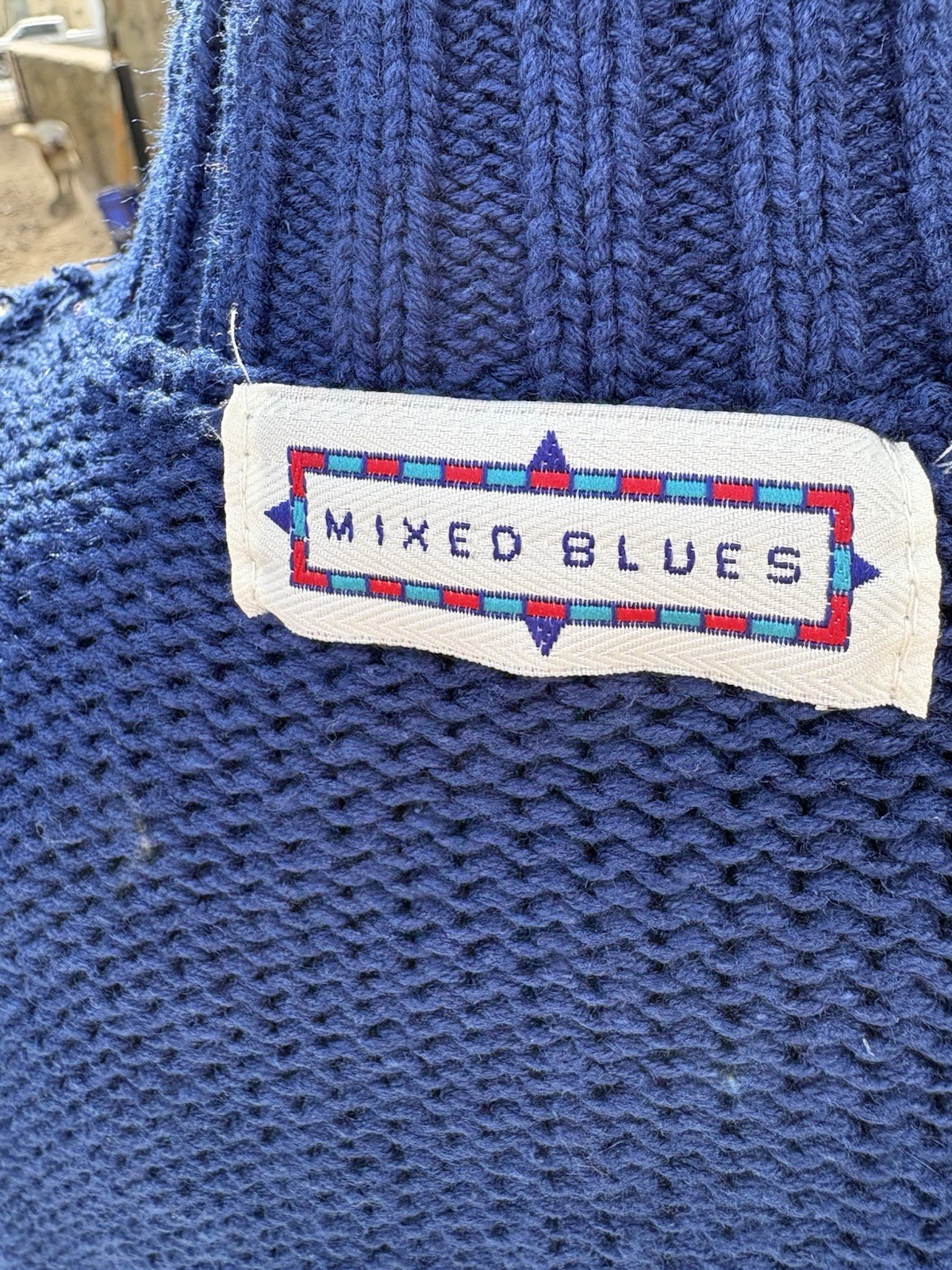 Vintage Mixed blues S Chunky Cable Knit Base W/ Colorful Embroidery POM POM READ