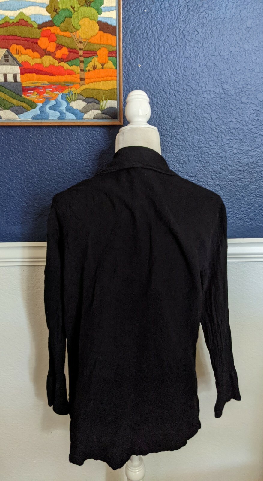 VTG Sea Breeze of California Black Shirt Crinkle 100% Cotton Sz XS Extra Small