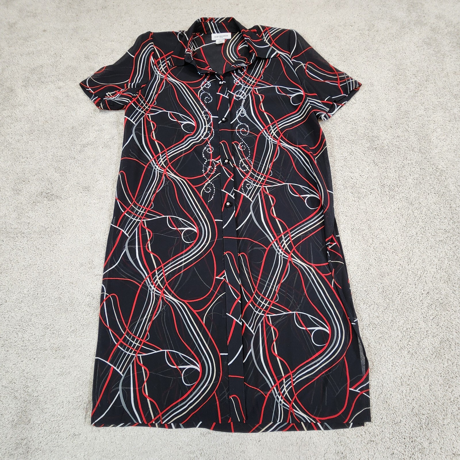 Women’s Colorful Abstract Art Patterned Semi Sheer Blouse Medium Vintage 80s