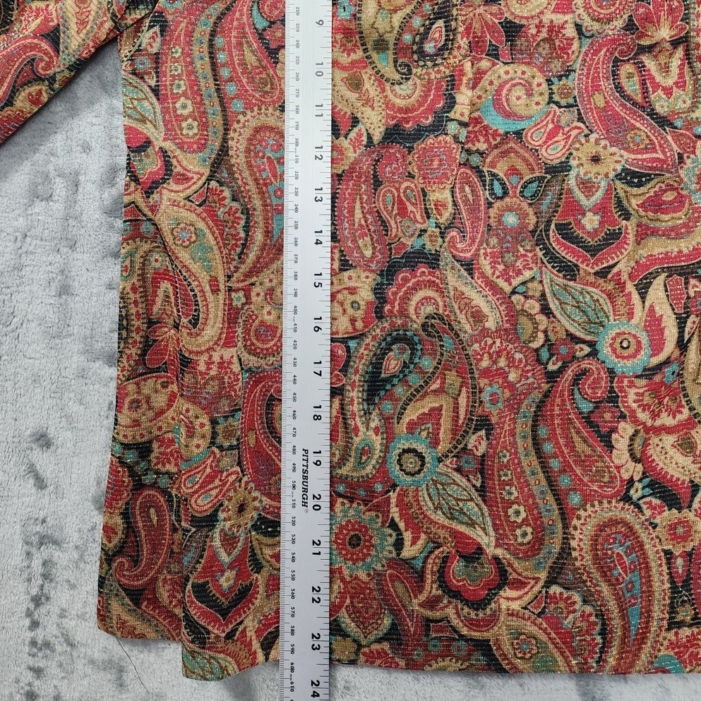 Vintage Russ Top Womens S Multicolor Shimmer Paisley Button Neck Balloon Sleeve