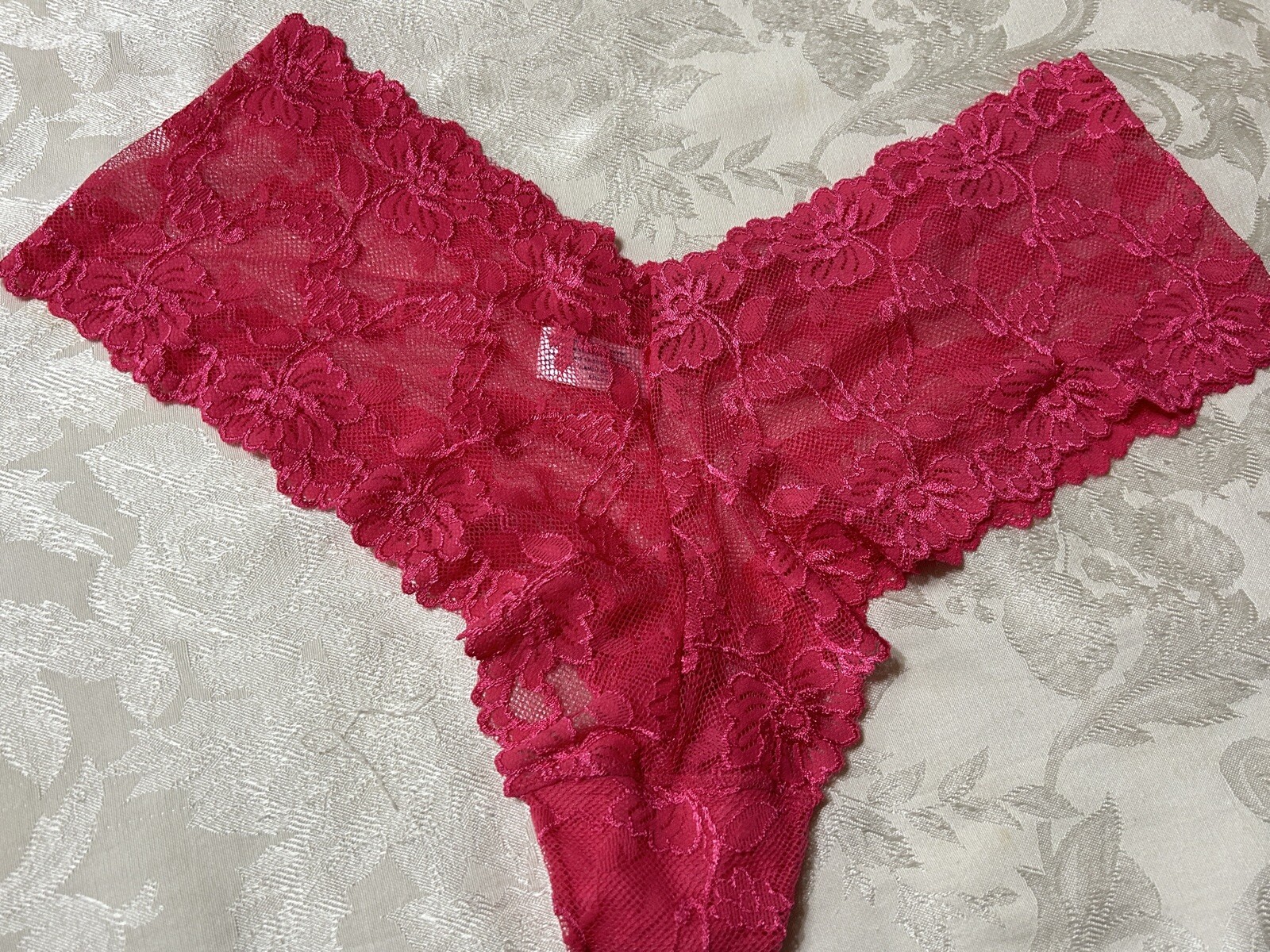 Vtg Unbranded 19704X Sheer Floral Stretch Lace Sz 9 Pink Hipster Panties #73