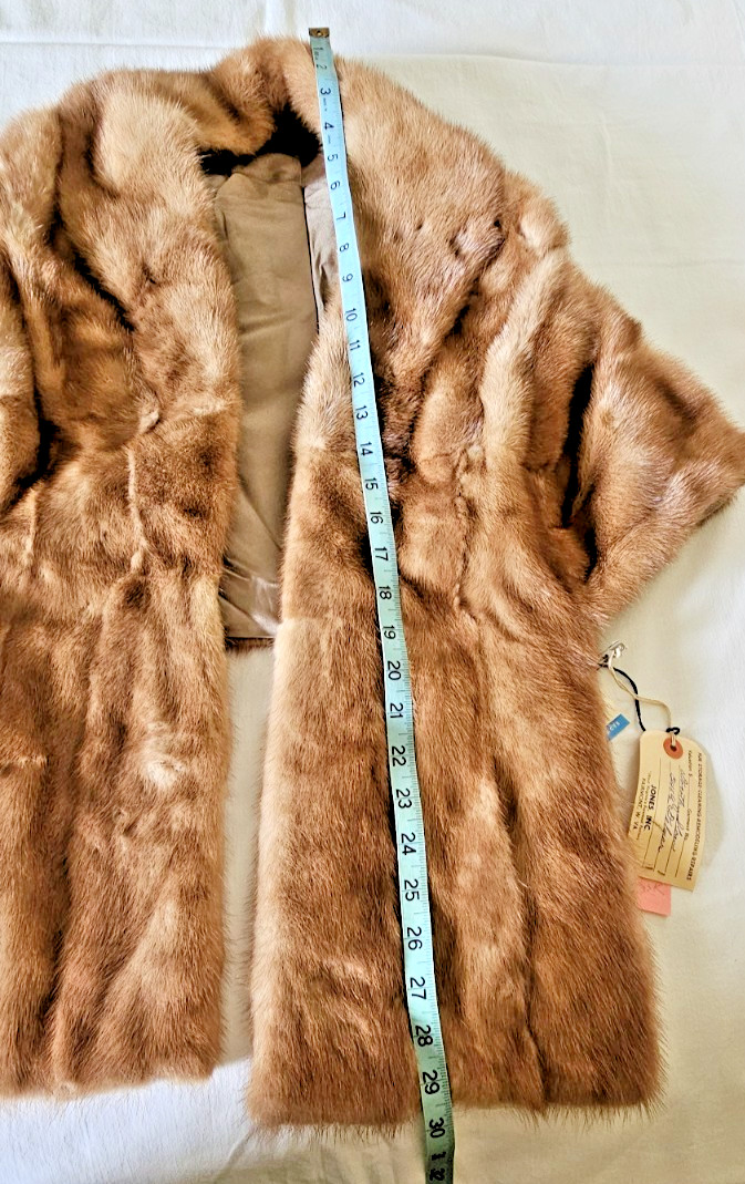 Mink Stole Cape Shawl Collar Satin Lined Pockets Med Brown MCM 50-60’s