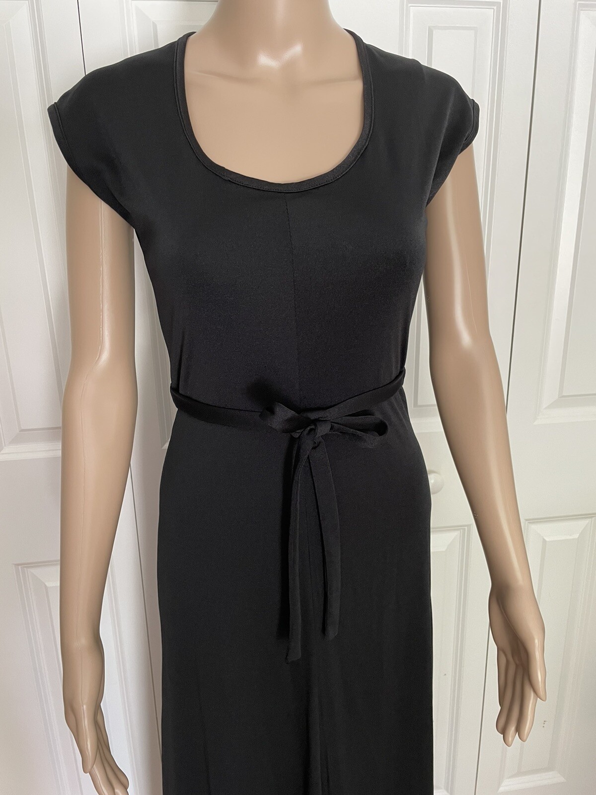 Vtg PBJ by Jerell 9 Black Semi Sheer Nylon Backless Tie Bow Tie Neck Maxi Dress