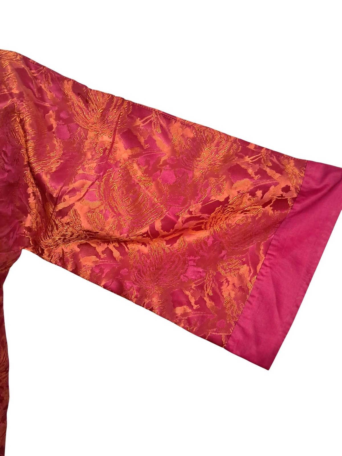 Vintage Pink & Orange Brocade Kimono Dress With Mandarin Collar Frog Buttons Hel