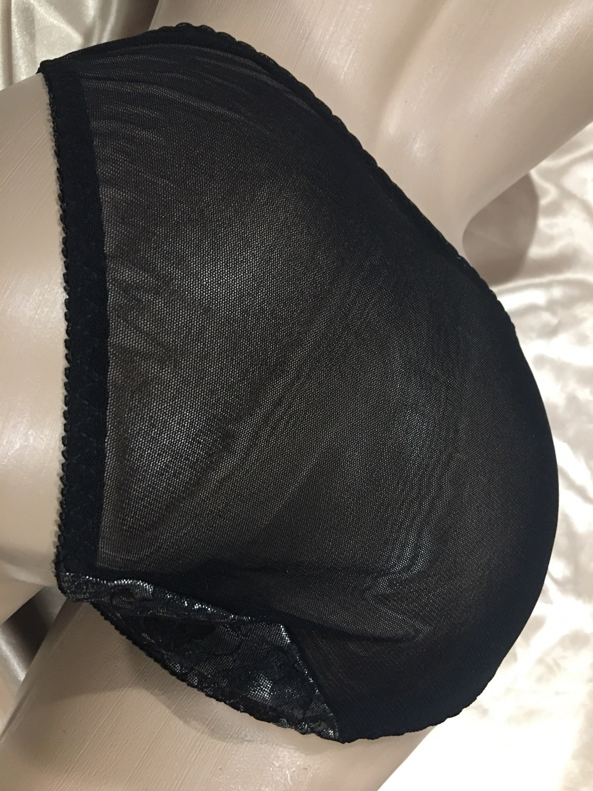 Vtg Silver Black Semi Sheer Nylon String Bikini Panty M