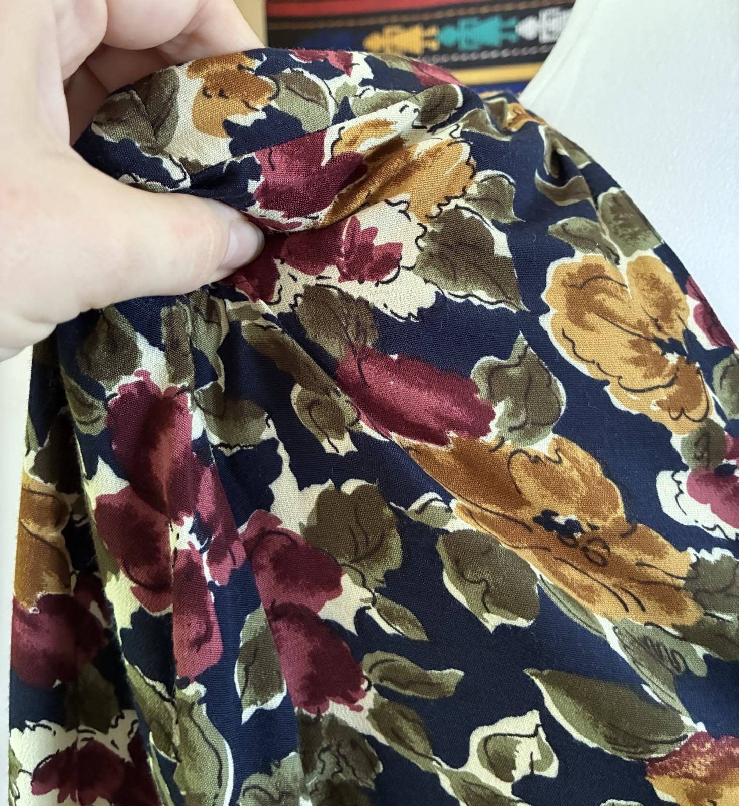 Vintage 90s Wrapper Rayon Navy Floral Double Breasted Jacket Blazer USA Made M