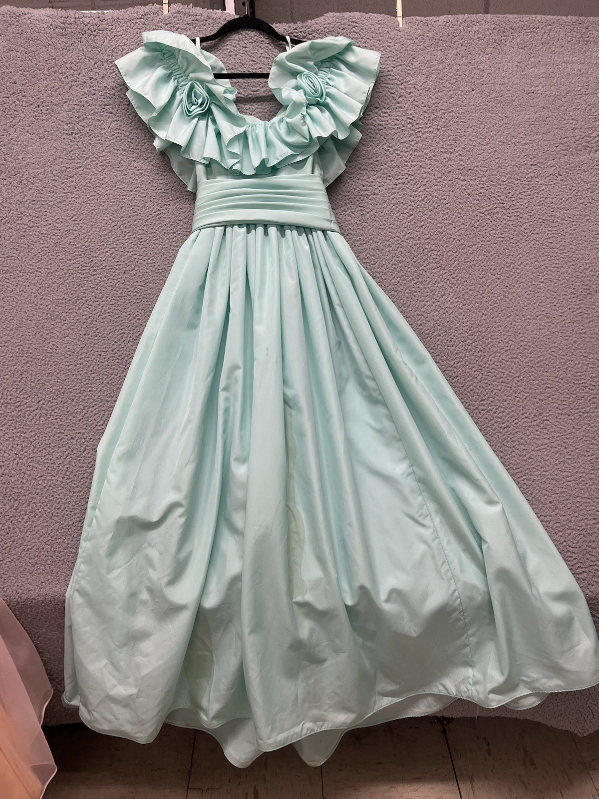 Lorrie Deb Dress Womens 3/4 Green Ruffle Floral Off The Shoulder True Vintage