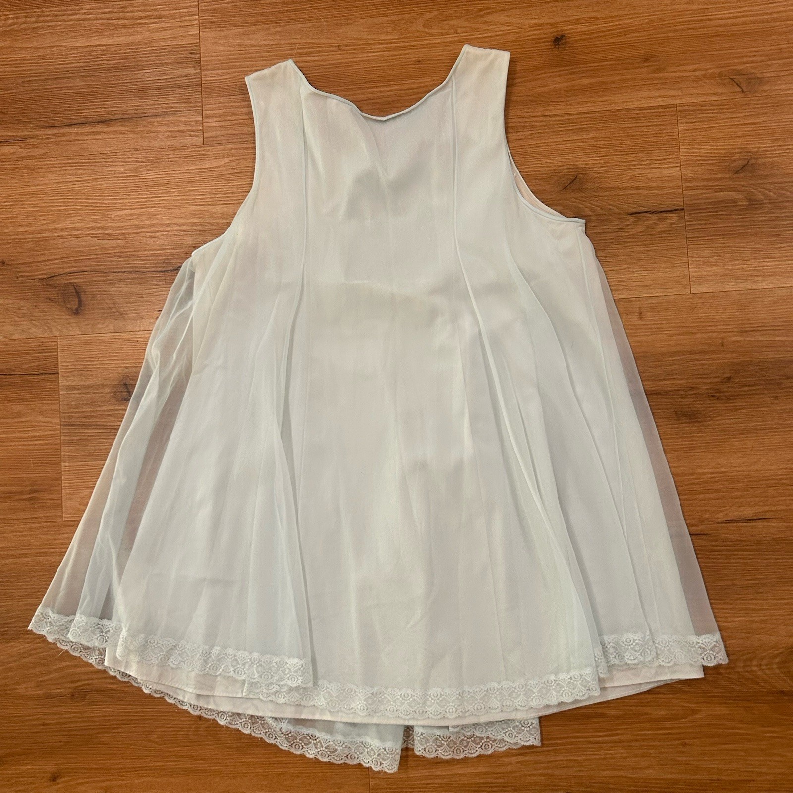 Vintage 60s Powder Blue Babydoll Nightgown Mini Pink Floral Embroidery M/L