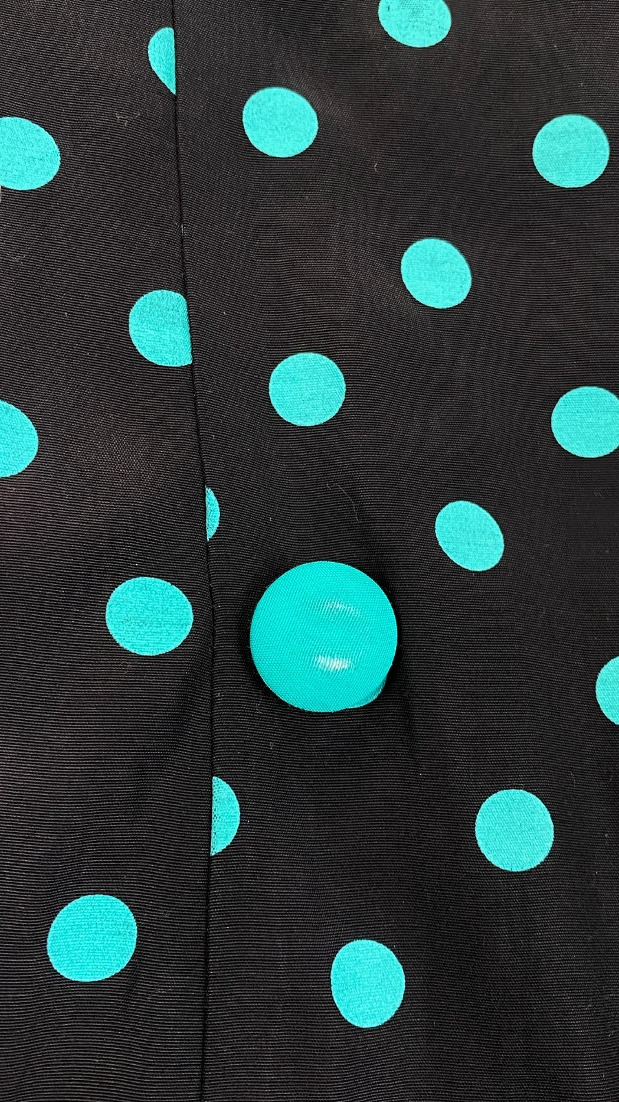 Vintage 1980s black polka dot suit L top pencil skirt set 3/4 sleeve teal jacket