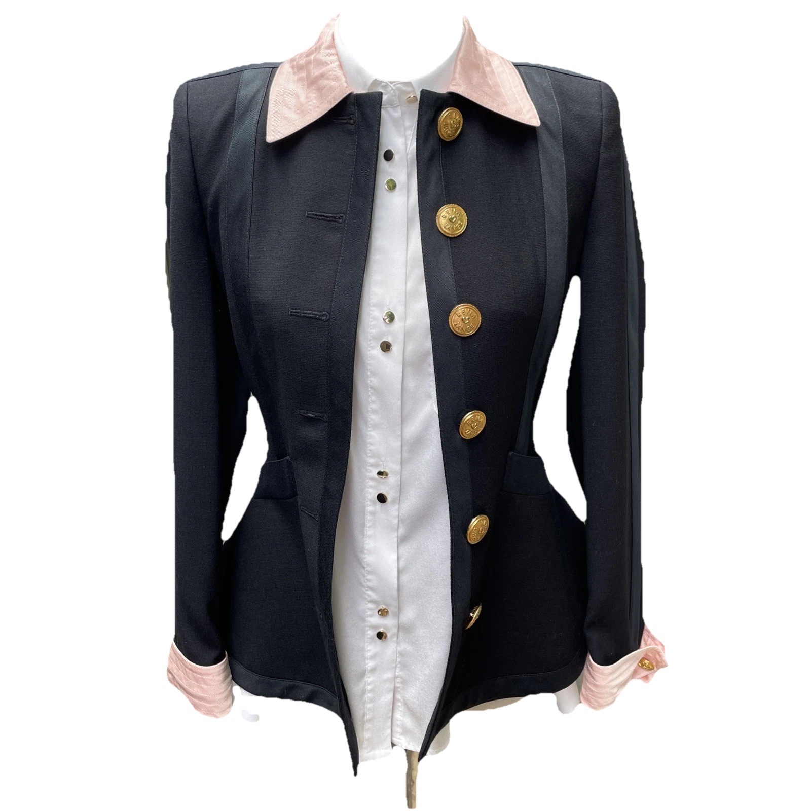 VNTG Rena Lange Structured Black Wool & Silk Blazer Jacket US4/ FR36/ GB08