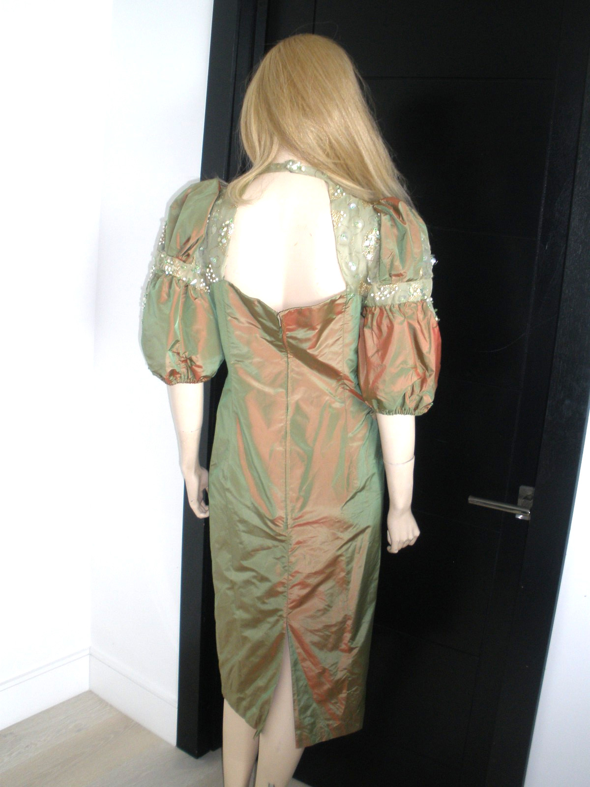 WOW $10K VINTAGE FAMOUS ACTRESS OWNED EMBROIDERY SEQUIN MIDI SILK DRESS 8/10