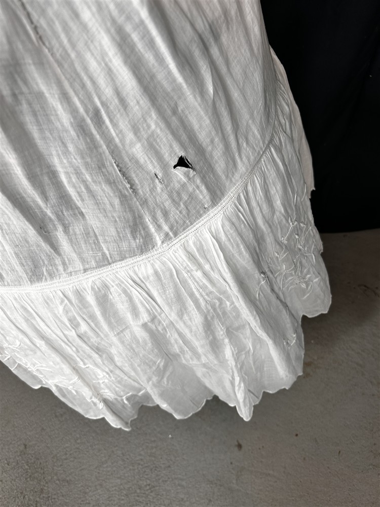 antique petticoat long cotton lawn embroidered ruffle 1890s repair repurpose