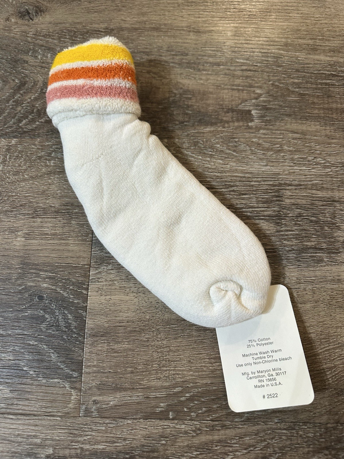Vintage Terry Cloth Socks Womens 8.5-11 White Stripes Turn Cuff Quarter Length