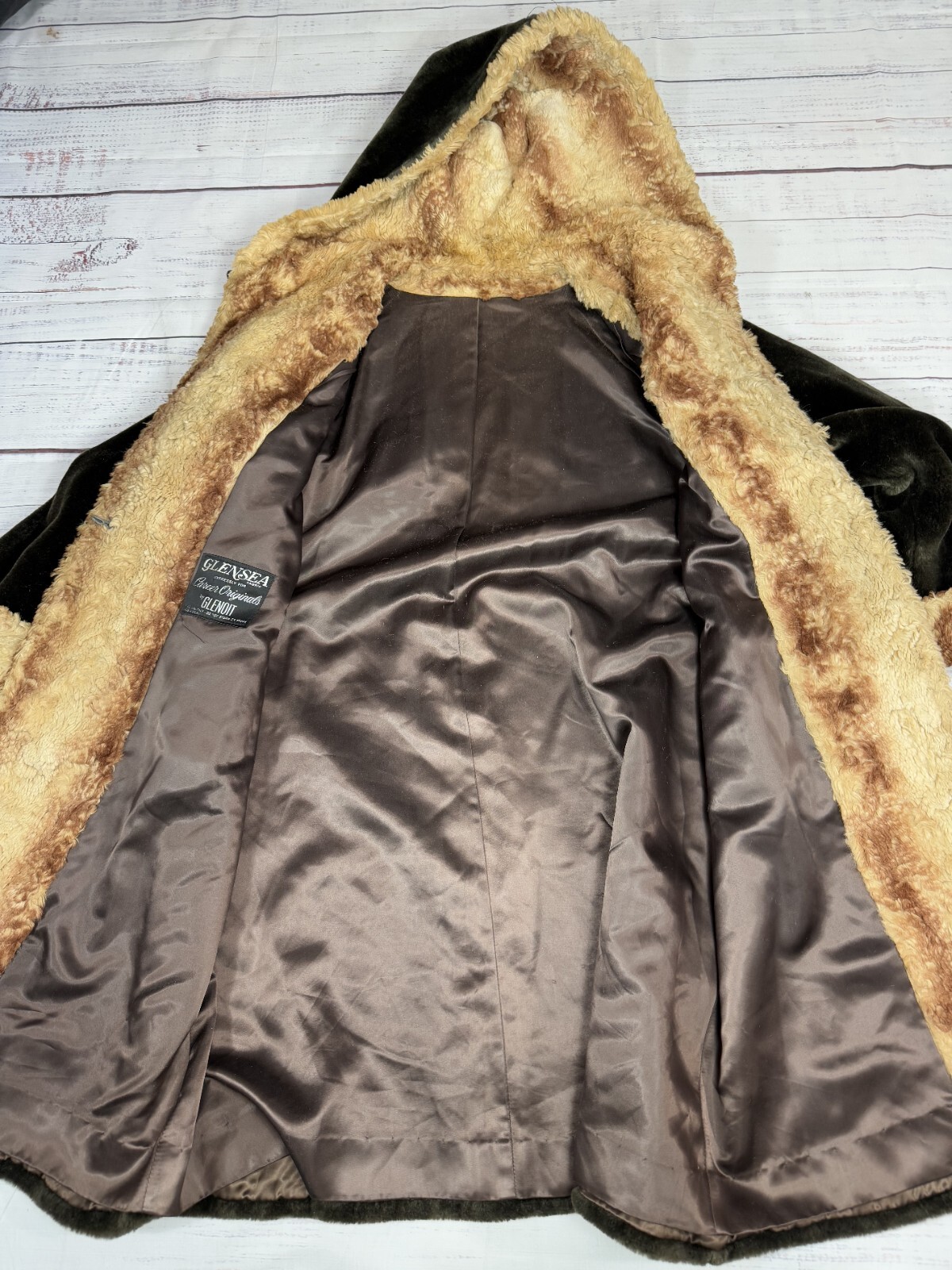 Vintage Dark Green Coat Jacket Hooded Mid Length Sz XL Glensea by Glenoit