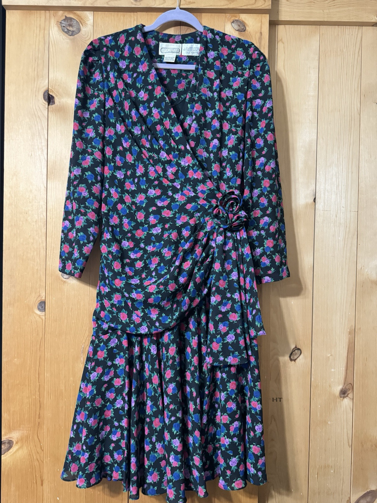 VTG 80s LIZ ROBERTS PUFF By Mary Ann Lamonte Floral Side Wrap Women’s Size M/L
