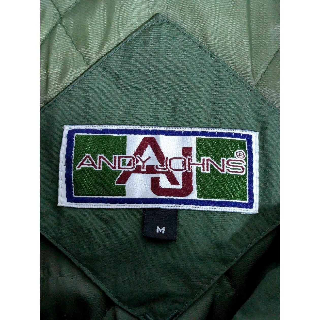 Vintage Olive Green M Quilted Parka Jacket Patterned Collar Drawstring Waist