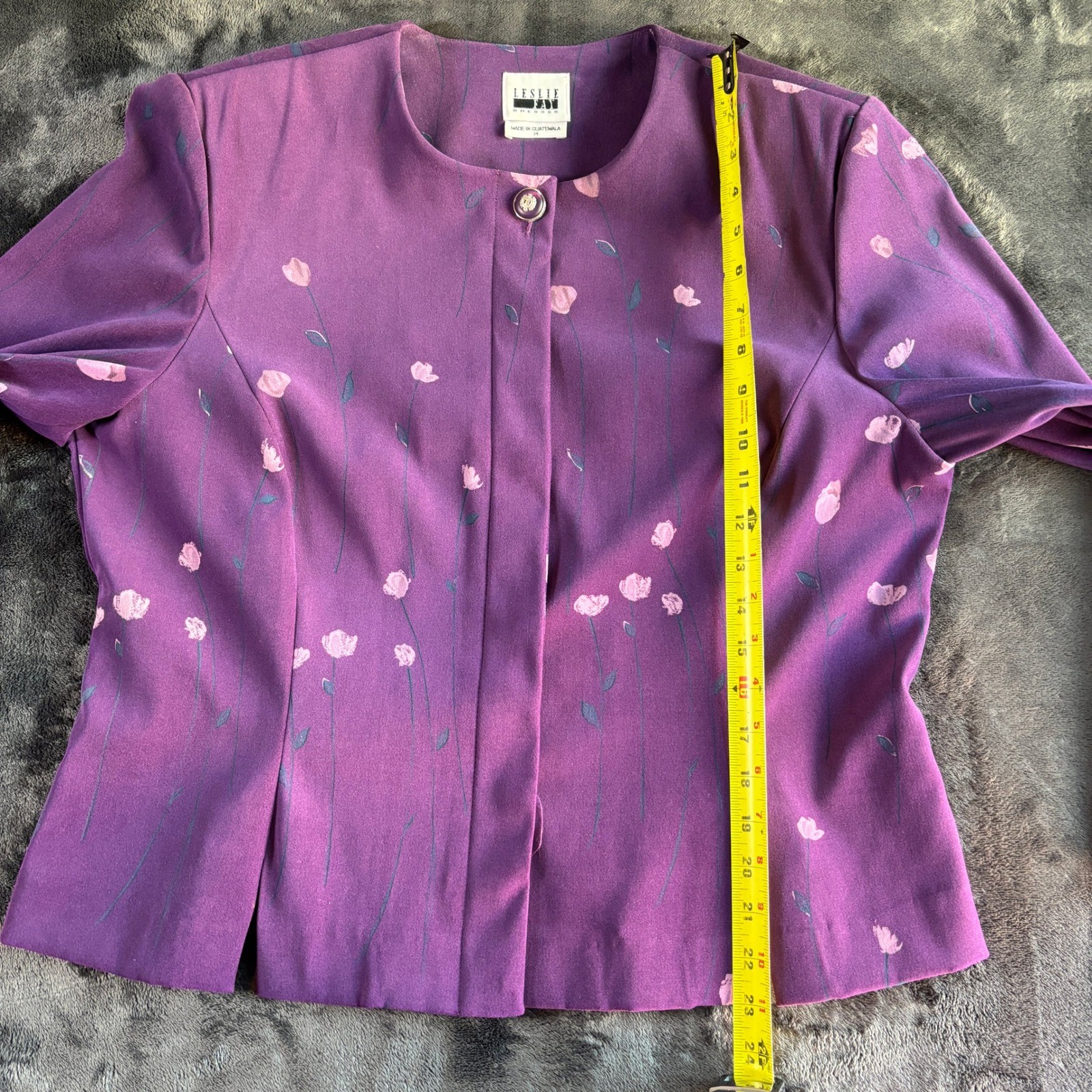 Leslie Fay Vintage Purple Floral Skirt Suit Set Jacket Midi Skirt Size 14