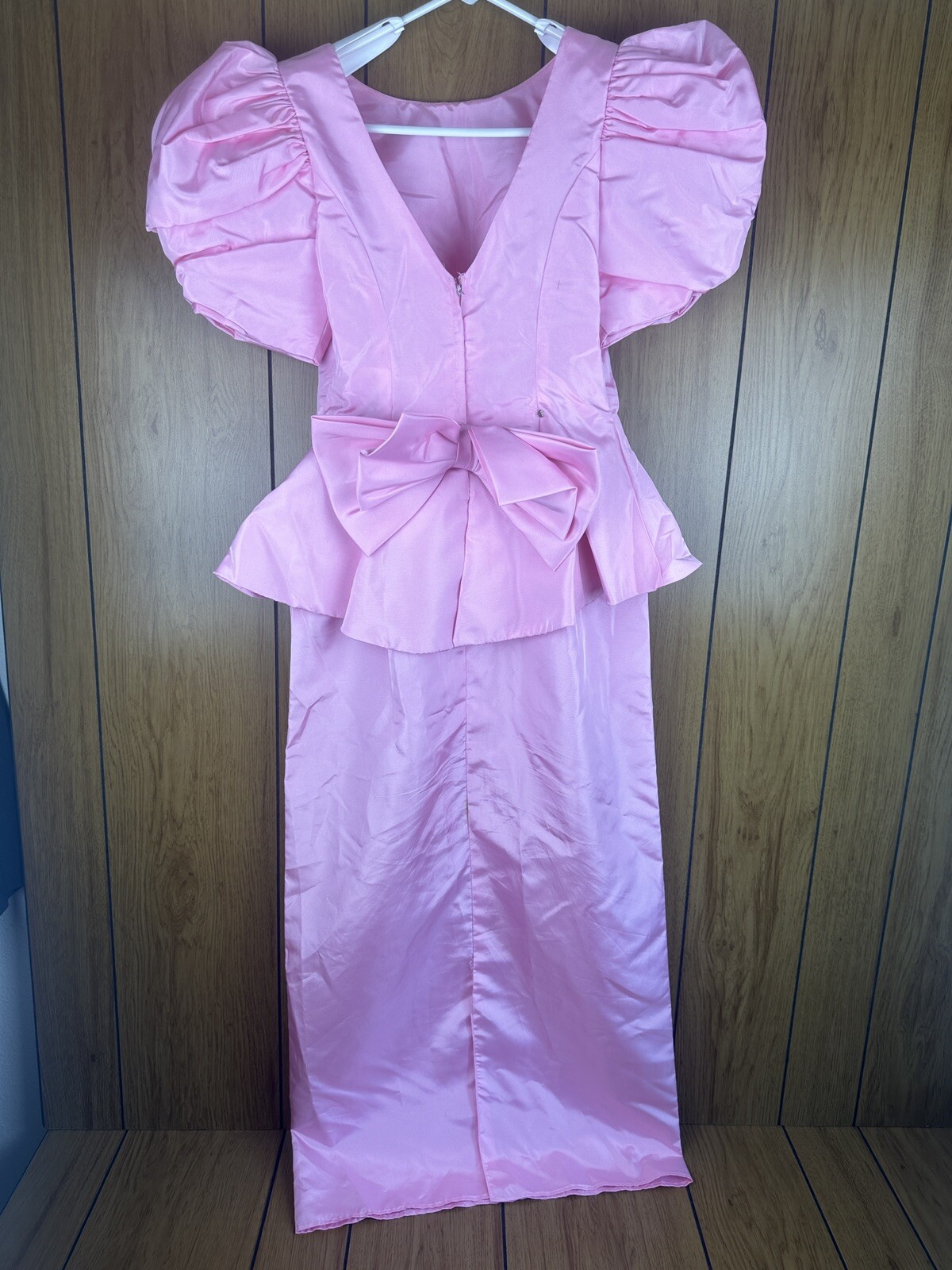 Vintage 1980s Pink Princess Cut Peplum Dress With Bow Accent As Pictured