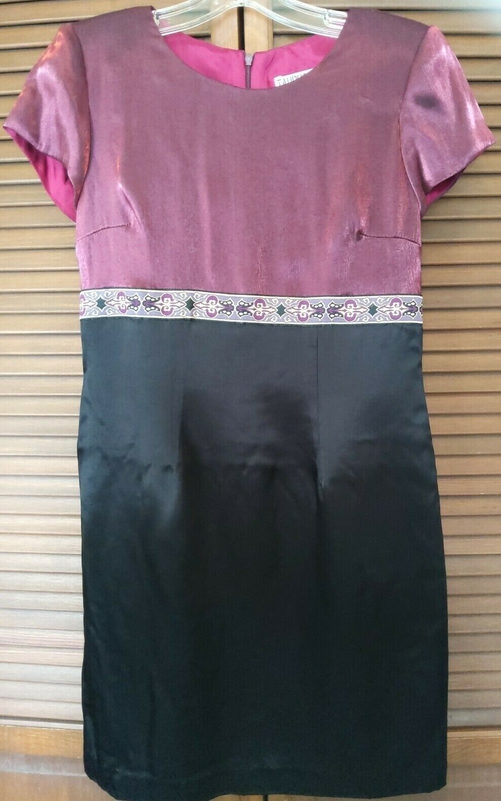 Vintage Taurus II Shimmery Rose Black Empire Waist Lined Dress Size 8 Petite