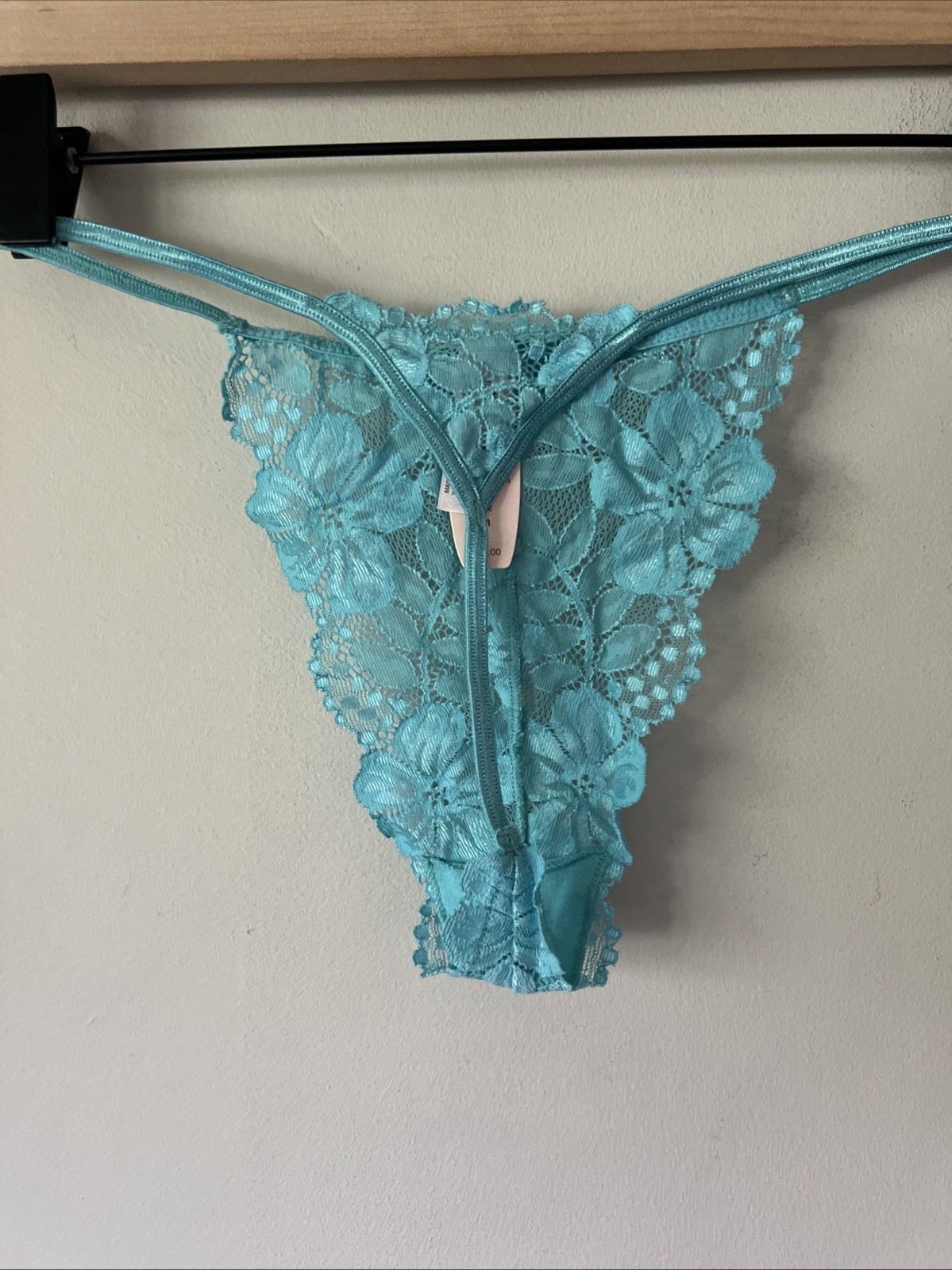 Vintage Victorias Secret 1999 Aqua Lace Mesh Thong Panty NWT Y2K 90s