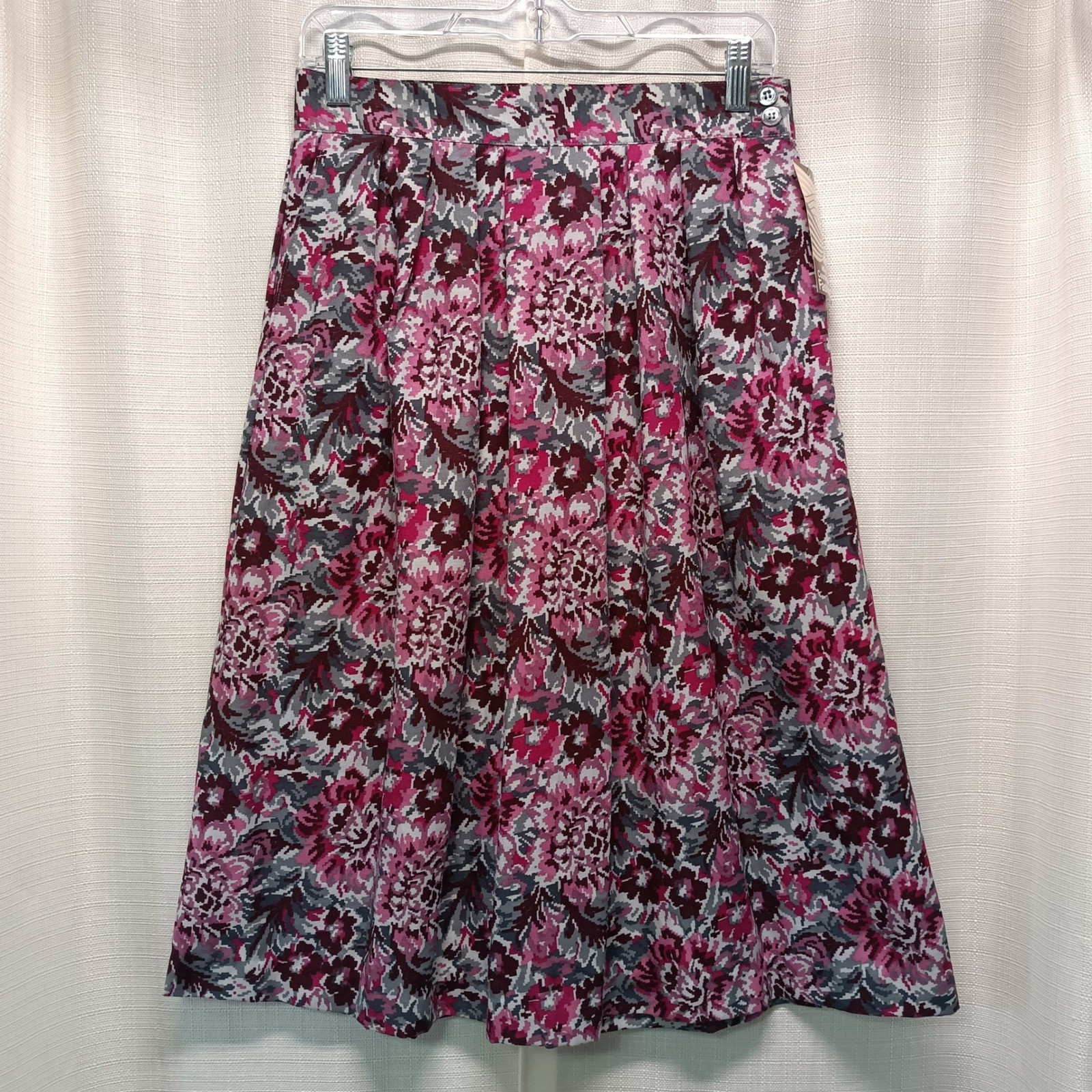 Vtg Cos Cob Pink Floral Skirt Set 2 Piece Blouse Midi Skirt 12/14 USA NWT 80s