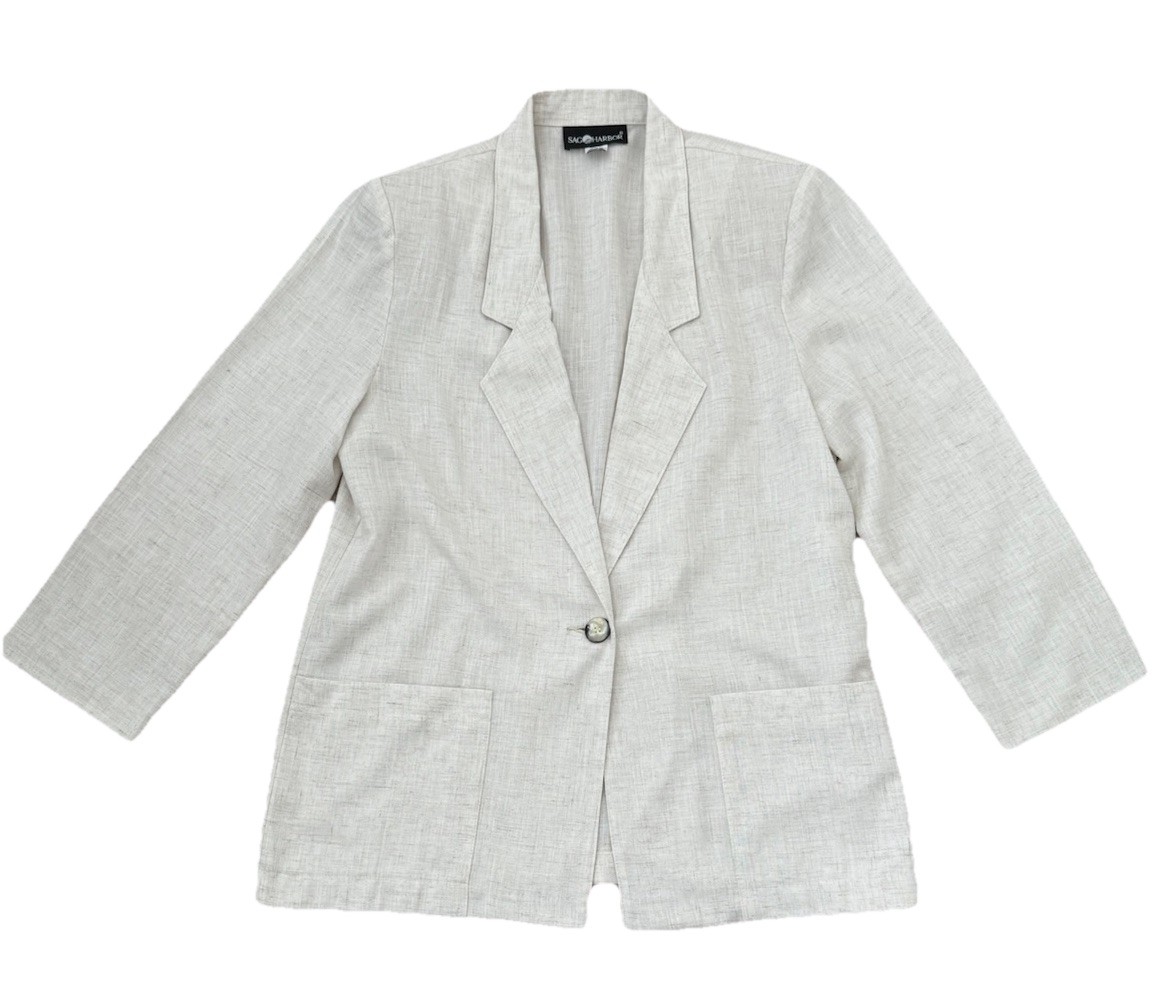 Vintage Sag Harbor Beige Neutral Tone Oatmeal Linen Blazer Size 12 Large **