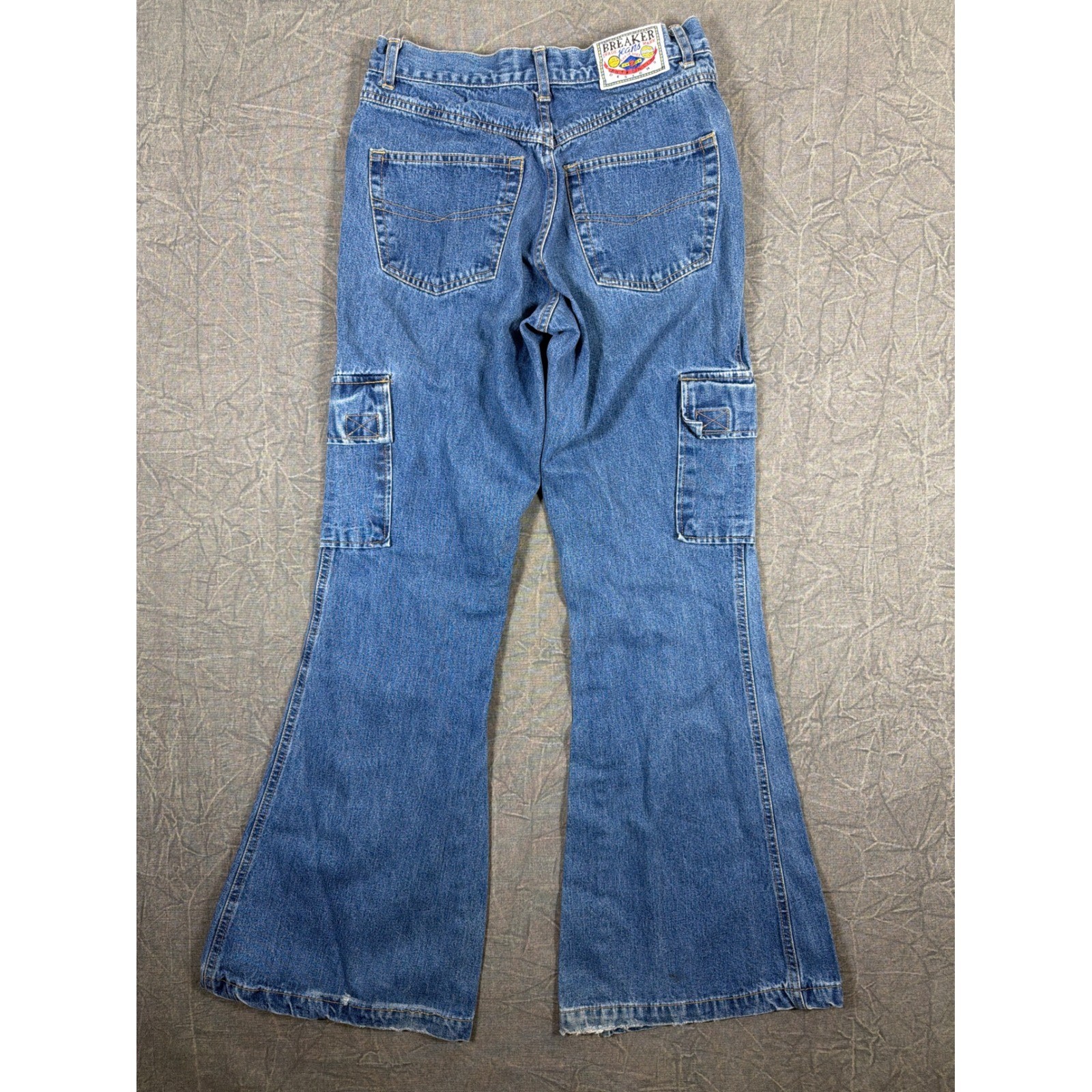 Vintage Breaker Jeans Womens 5/6 Medium Wash High Rise Cargo Flare Wide Leg 90s