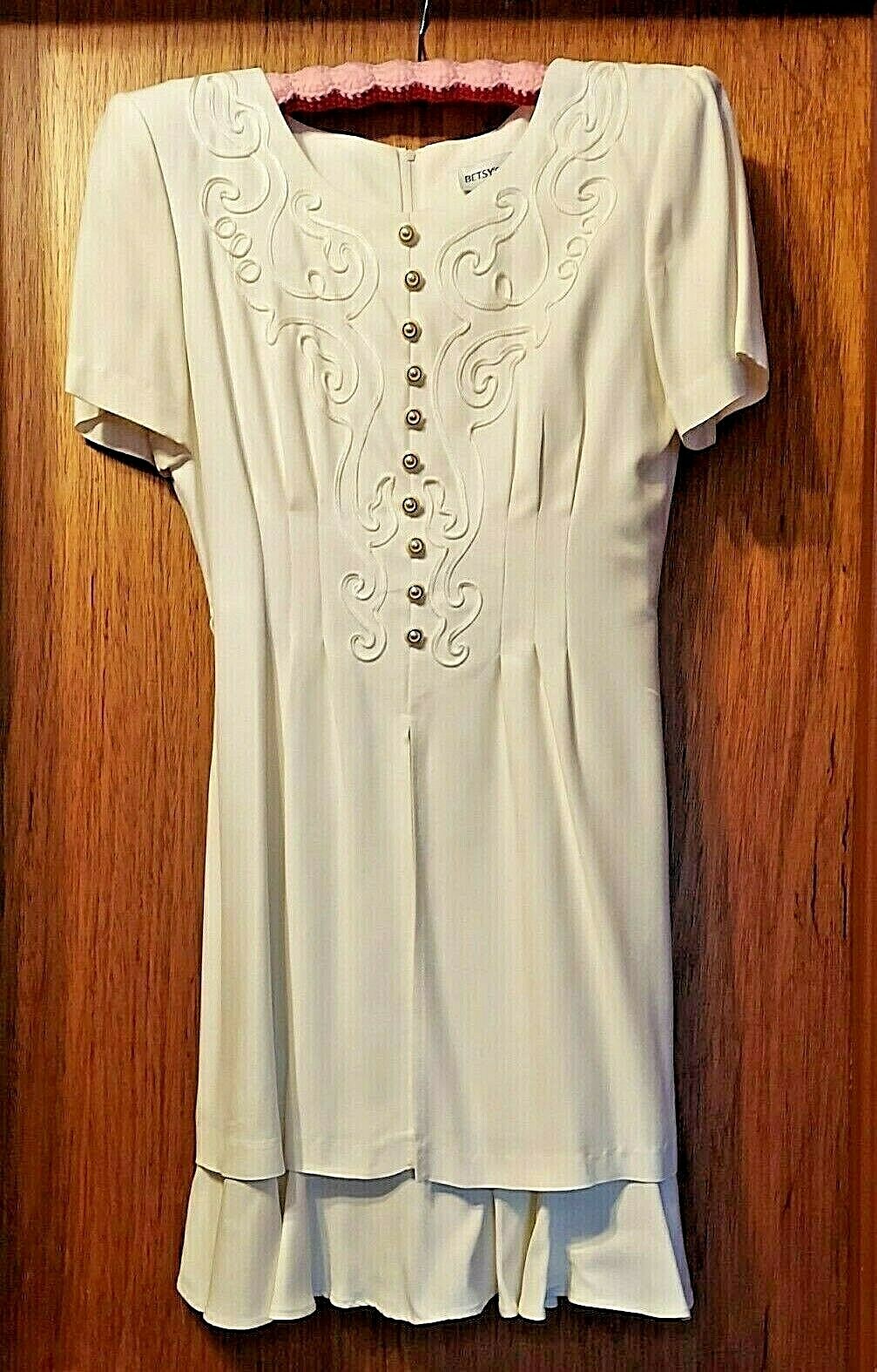 Vintage 1980’s Betsy’s Things Rayon/Acetate Dress Ivory Women’s Size 9/10