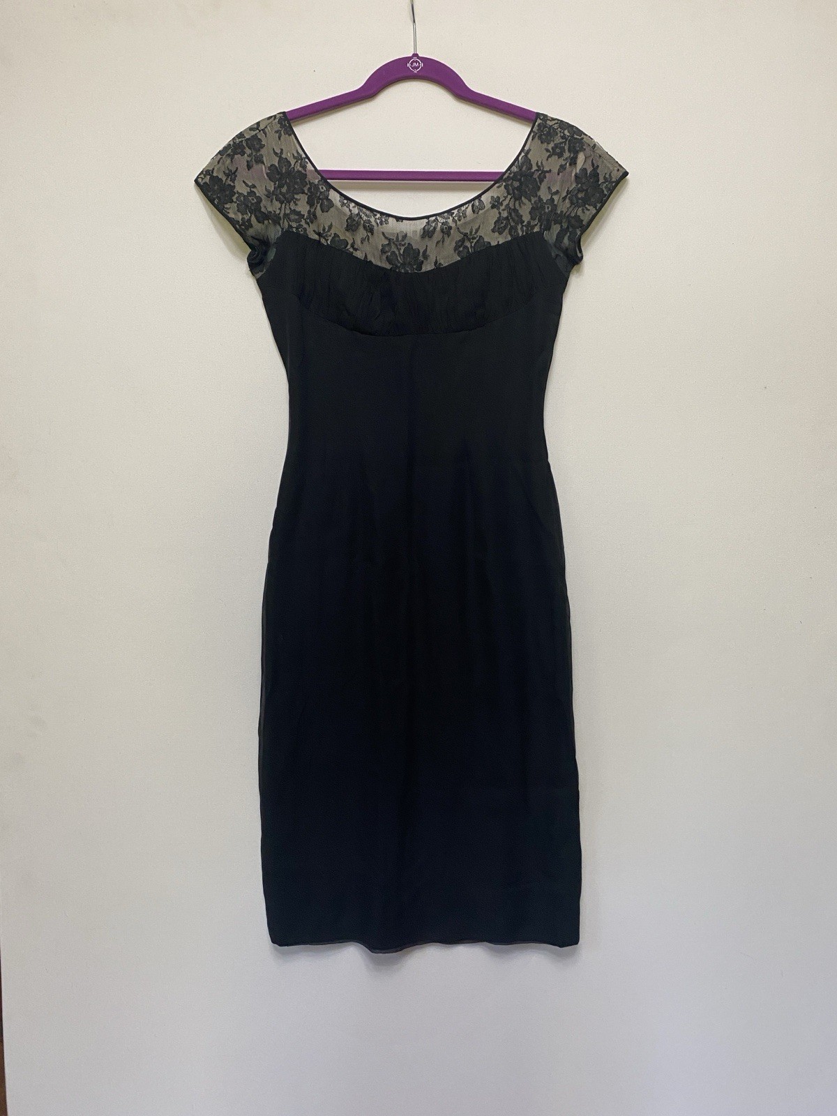 Vintage 50s XS 100% Silk Chiffon Dress Chantilly lace top Black