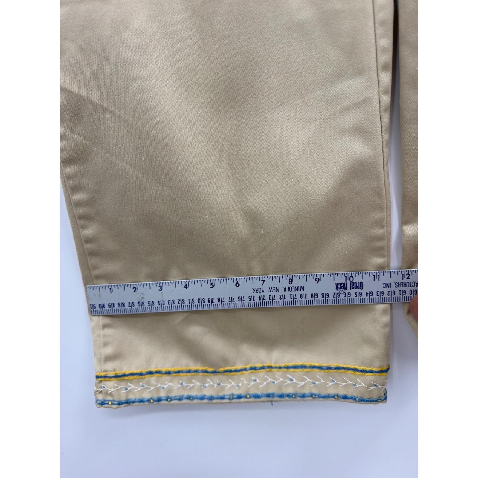 Vintage Alison Roberts Tan Wide Leg Embroidered Hem Pants Khaki High Waist 27
