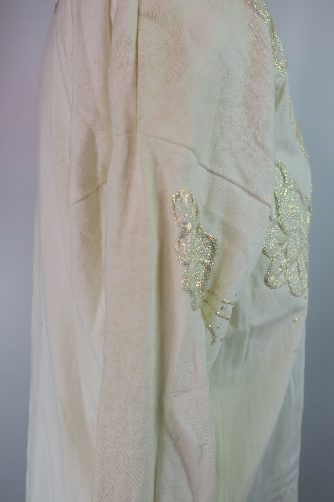 VTG 80s 3D Iridescent Ivory Glitter Embellished Top Floral OS Blouse NWT Facade