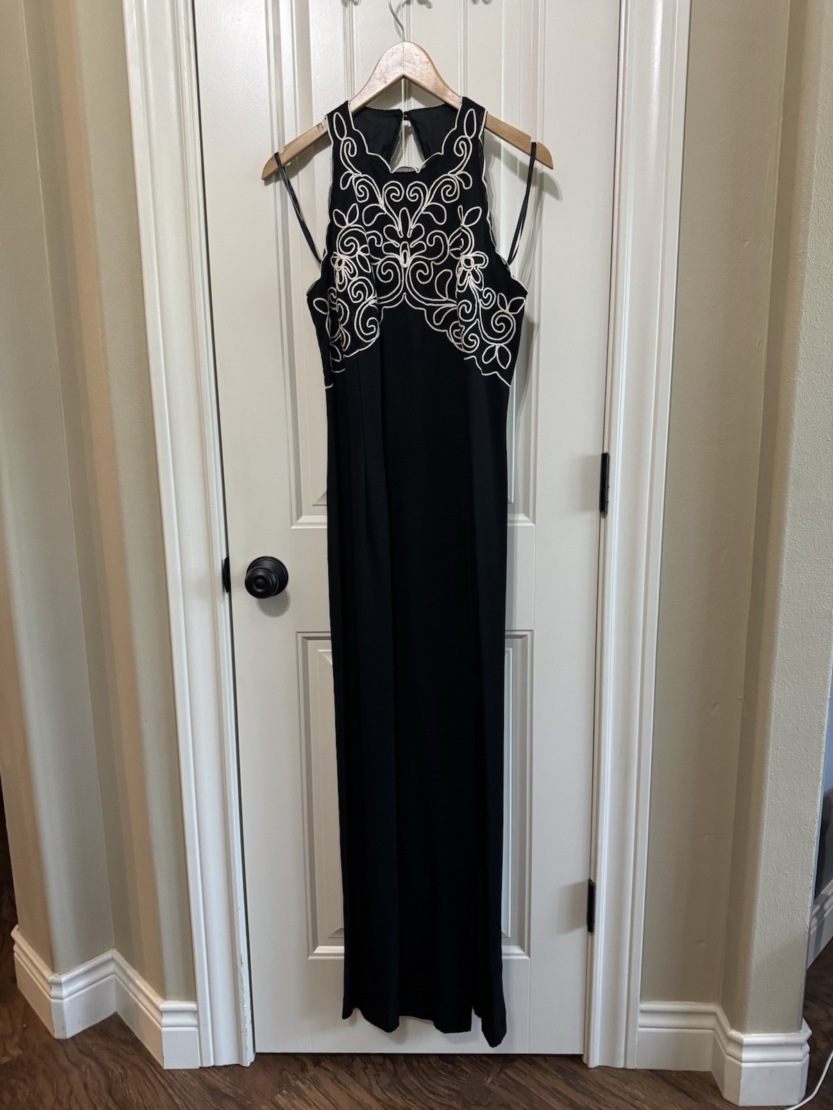 Vintage Late 80s / Early 90s Scott McClintock Embroidered Halter Maxi Dress Gown