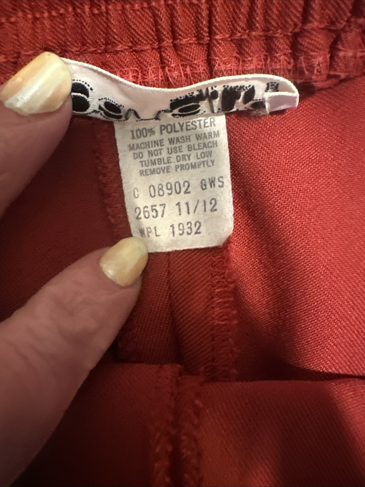 Vintage Bright red Polyester Sz Small 11/12 Wide bottom pants High waist Stretch
