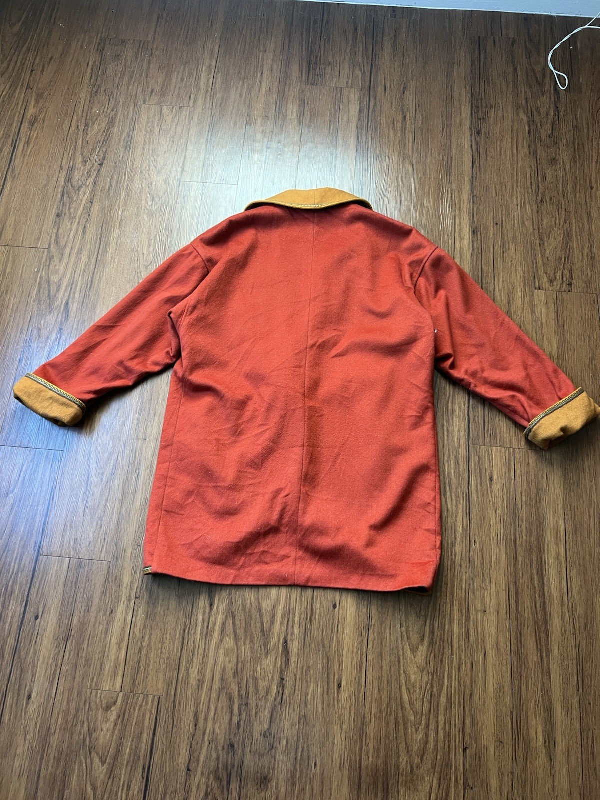 Vintage 60s 70s Wool Blend Coat Jacket Orange Yellow Trim Mod Hippie FLAWS READ