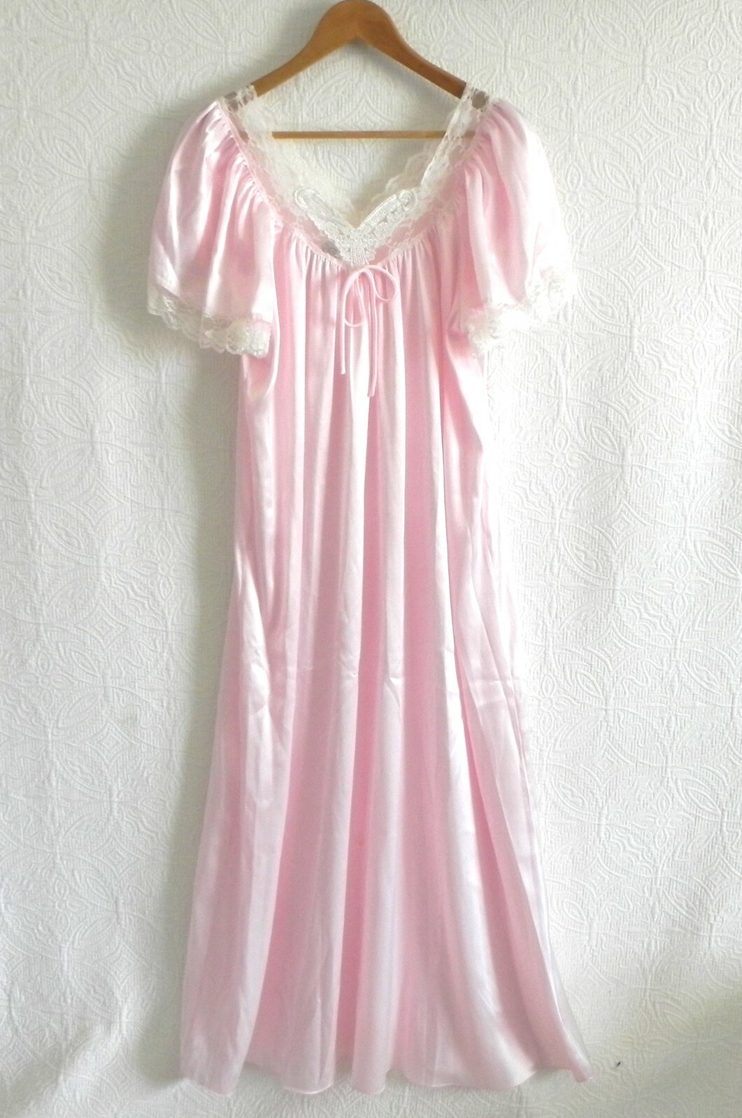 Go Softly Nightgown Maxi Wing/Cap Sleeve Light Pink Satin Lace Trim S(Fits M)