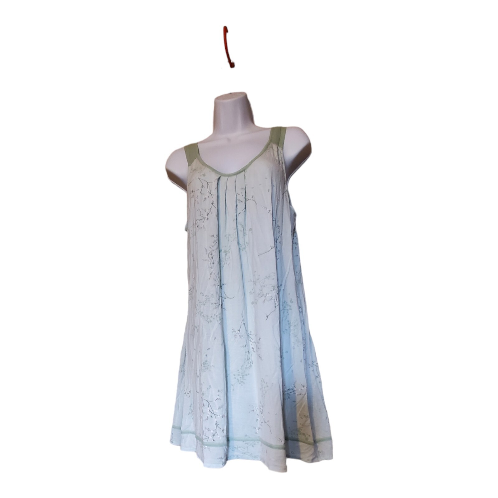 Vintage Mint Green Tank Style Short Nightgown Nighty GRN & WHT Cherry Blossoms